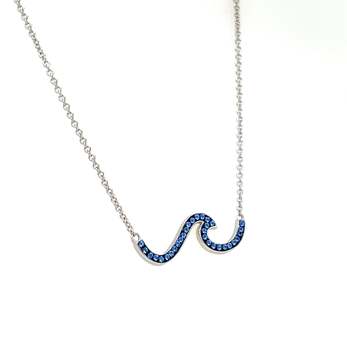 Blue Wave Necklace with Blue Crystals in Sterling Silver Left Side View