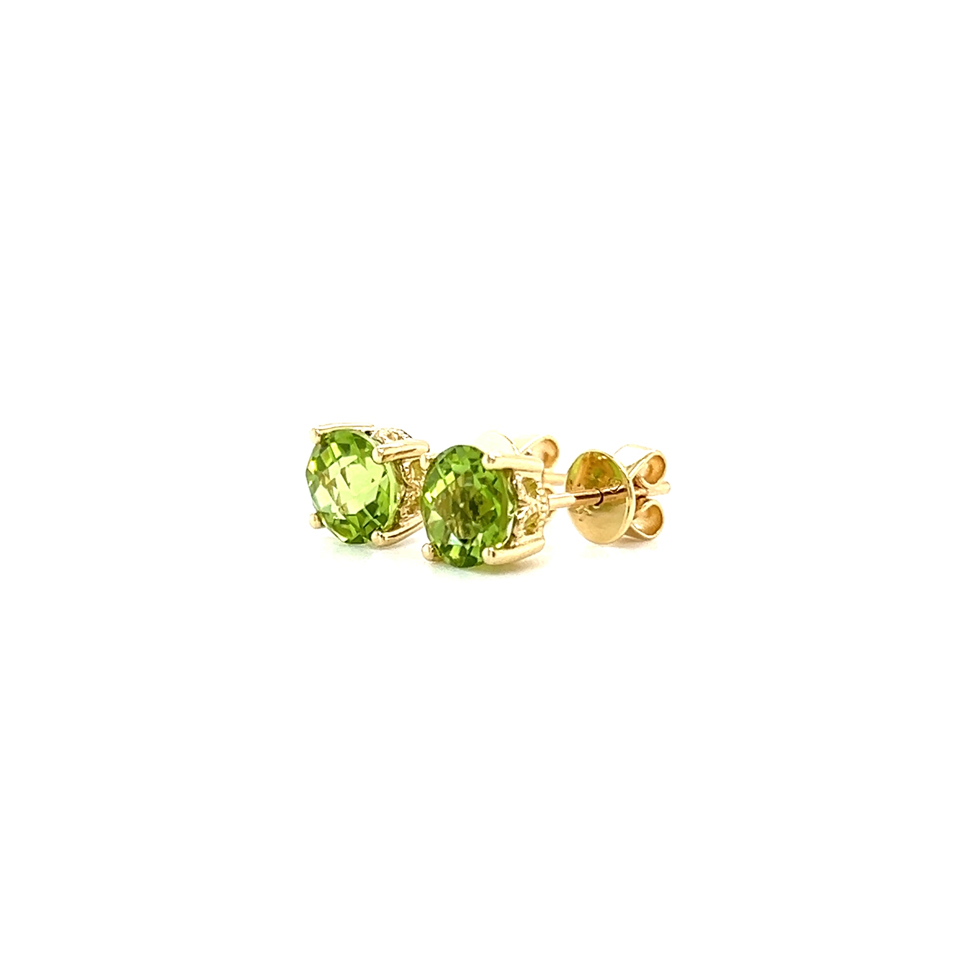 Round Peridot 6mm Stud Earrings in 14K Yellow Gold Right Side View