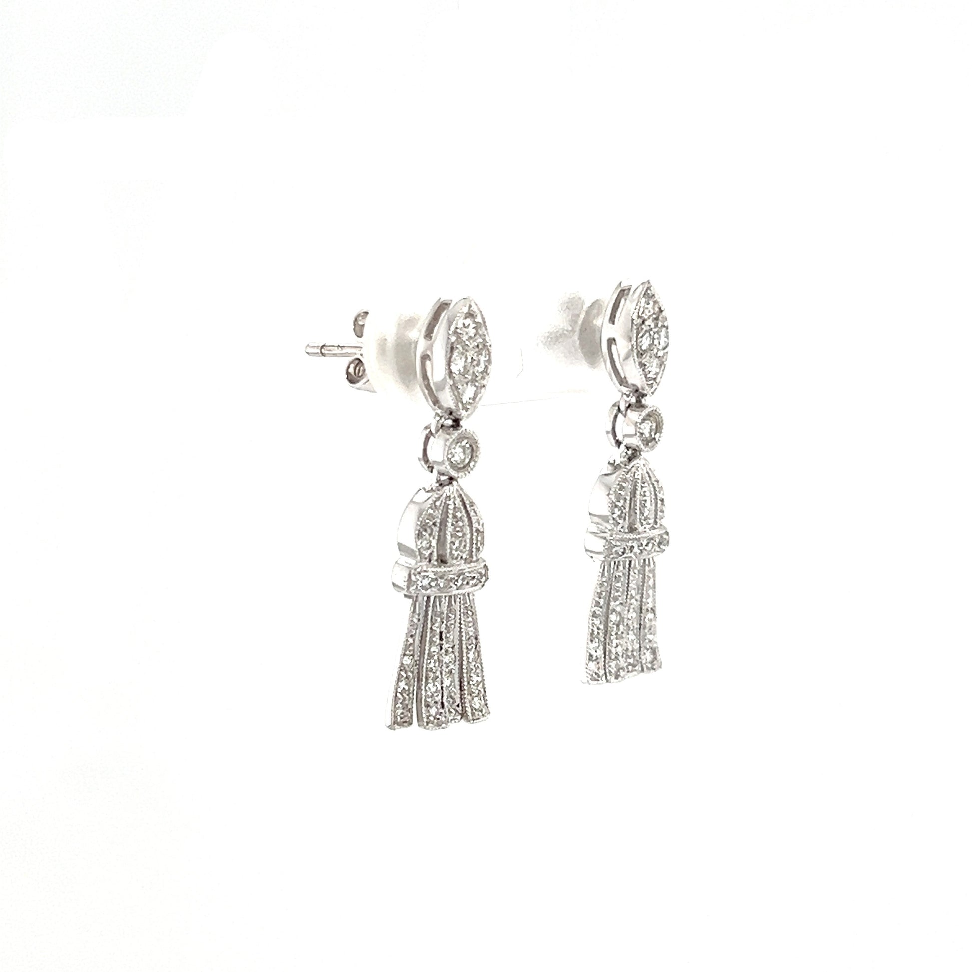 Milgrain Dangle Earrings with 0.39ctw of Diamonds in 14K White Gold Left Side View