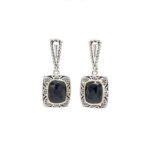 Onyx Dangle Earrings with 14K Yellow Gold Accents in Sterling Silver Front
