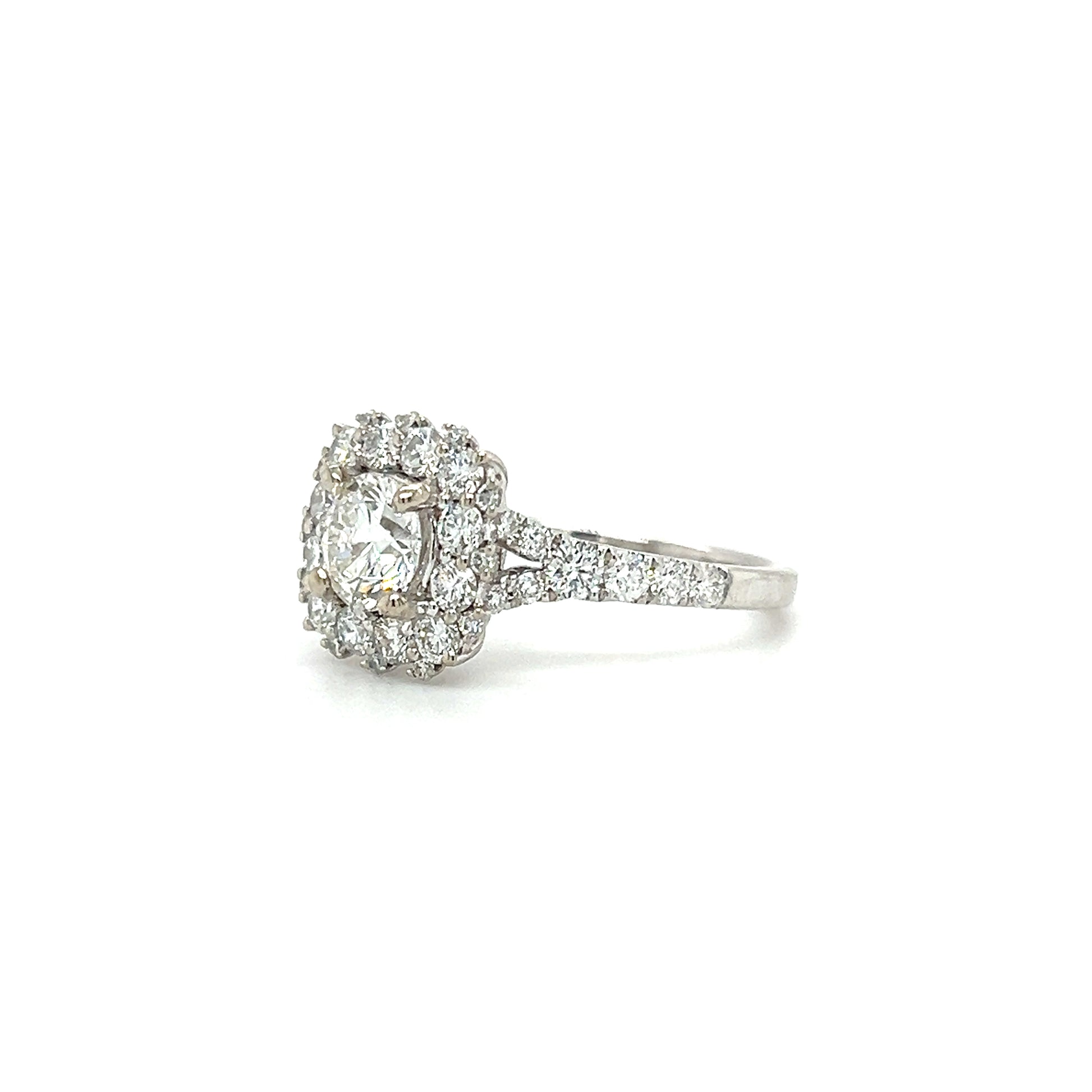 Diamond Halo Ring with 1.66ctw of Diamonds in 14K White Gold Right Side View