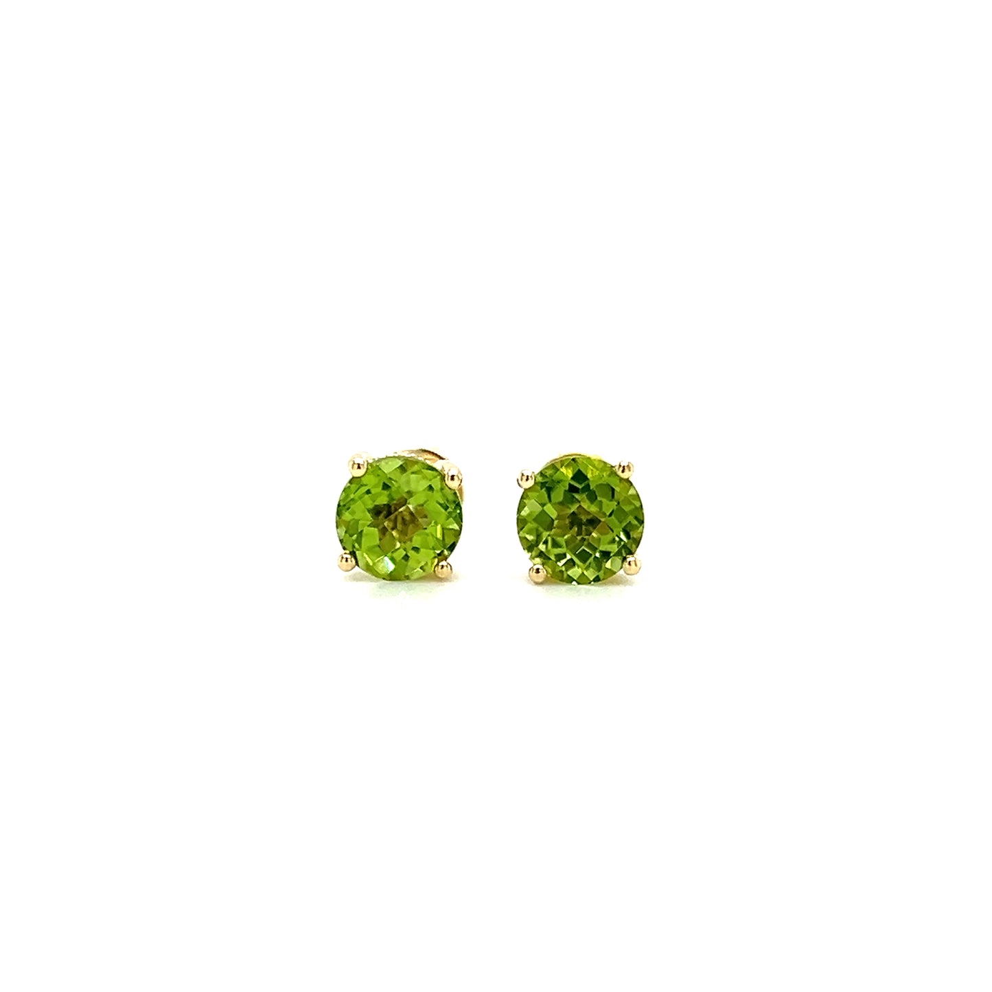 Round Peridot 6mm Stud Earrings in 14K Yellow Gold Front View