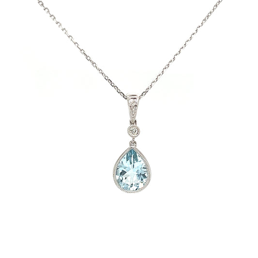 Pear Aquamarine Pendant with Filigree and Milgrain Details in 14K White Gold Font View