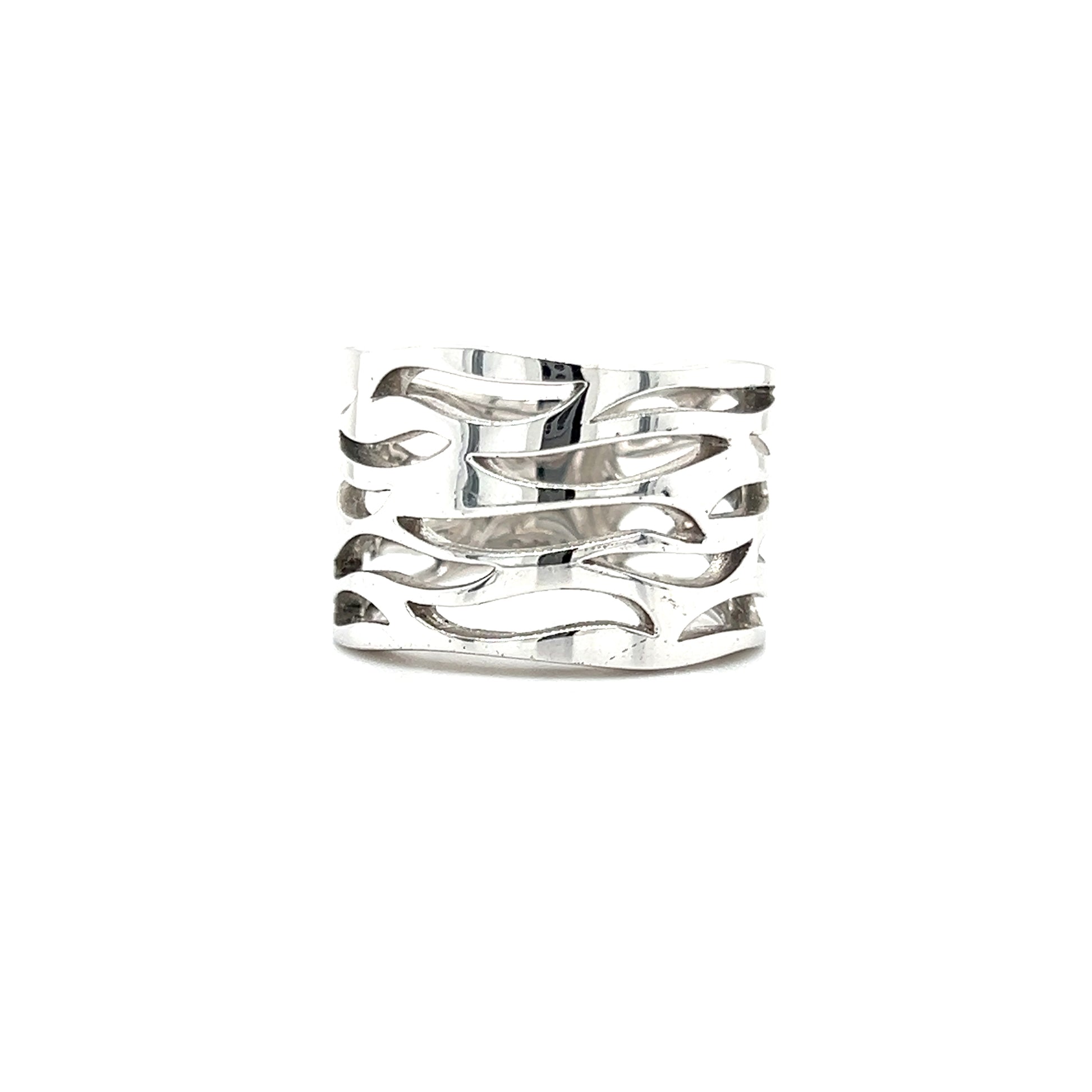 Fashion 14mm Ring with Wavy Open Work in Sterling Silver Front View