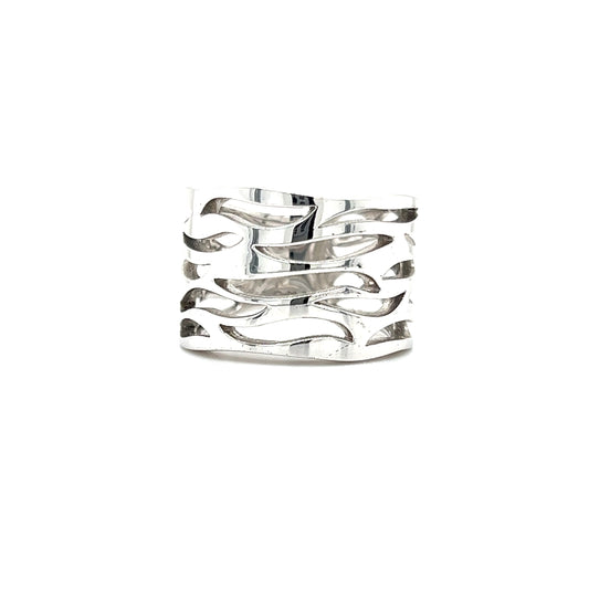Fashion 14mm Ring with Wavy Open Work in Sterling Silver Front View