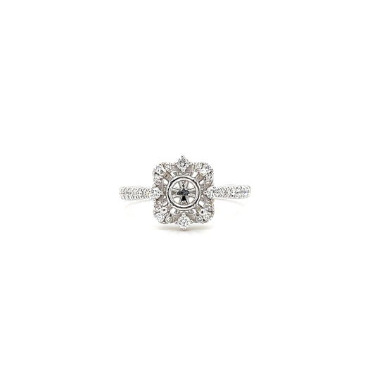 Floral Halo Ring Setting with 0.35ctw of Diamonds in 18K White Gold Front View