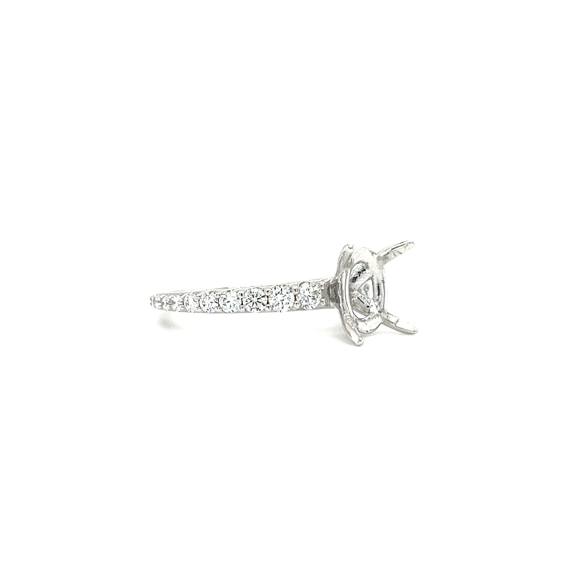 Oval Ring Setting with 0.5ctw of Lab-Grown Diamonds in 14K White Gold. Left Side View