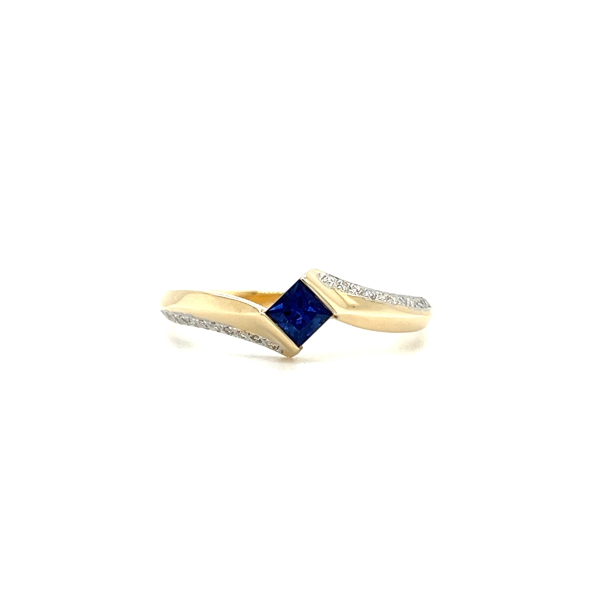 Bypass Sapphire Ring with Diamond Accents in 14K Yellow Gold Front View