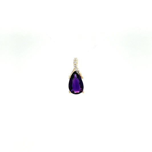 Amethyst Pendant with Diamond Accents in 14K Yellow Gold. Front View