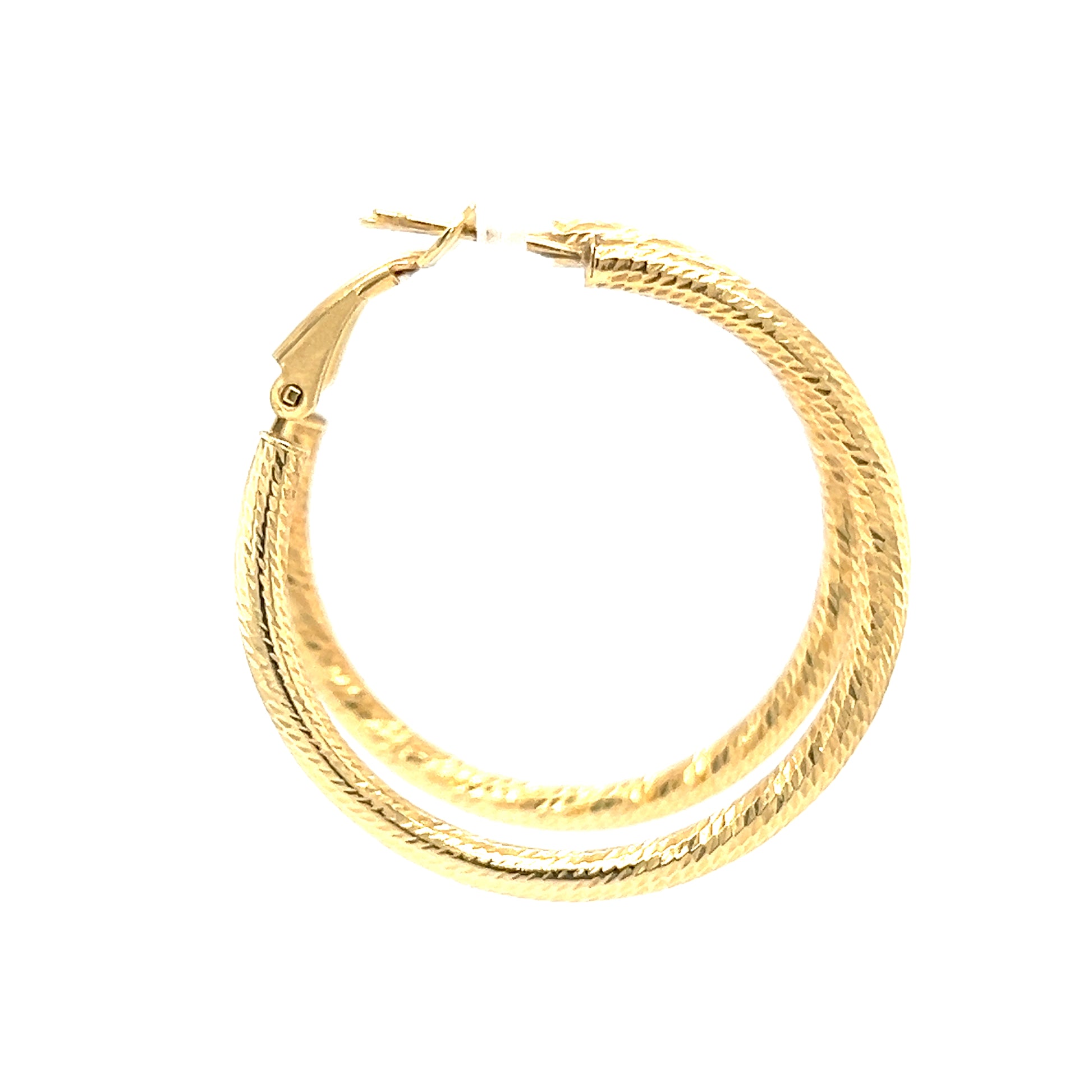 Round Hoop 30mm Earrings with Diamond-cut Finish in 10K Yellow Gold Side View