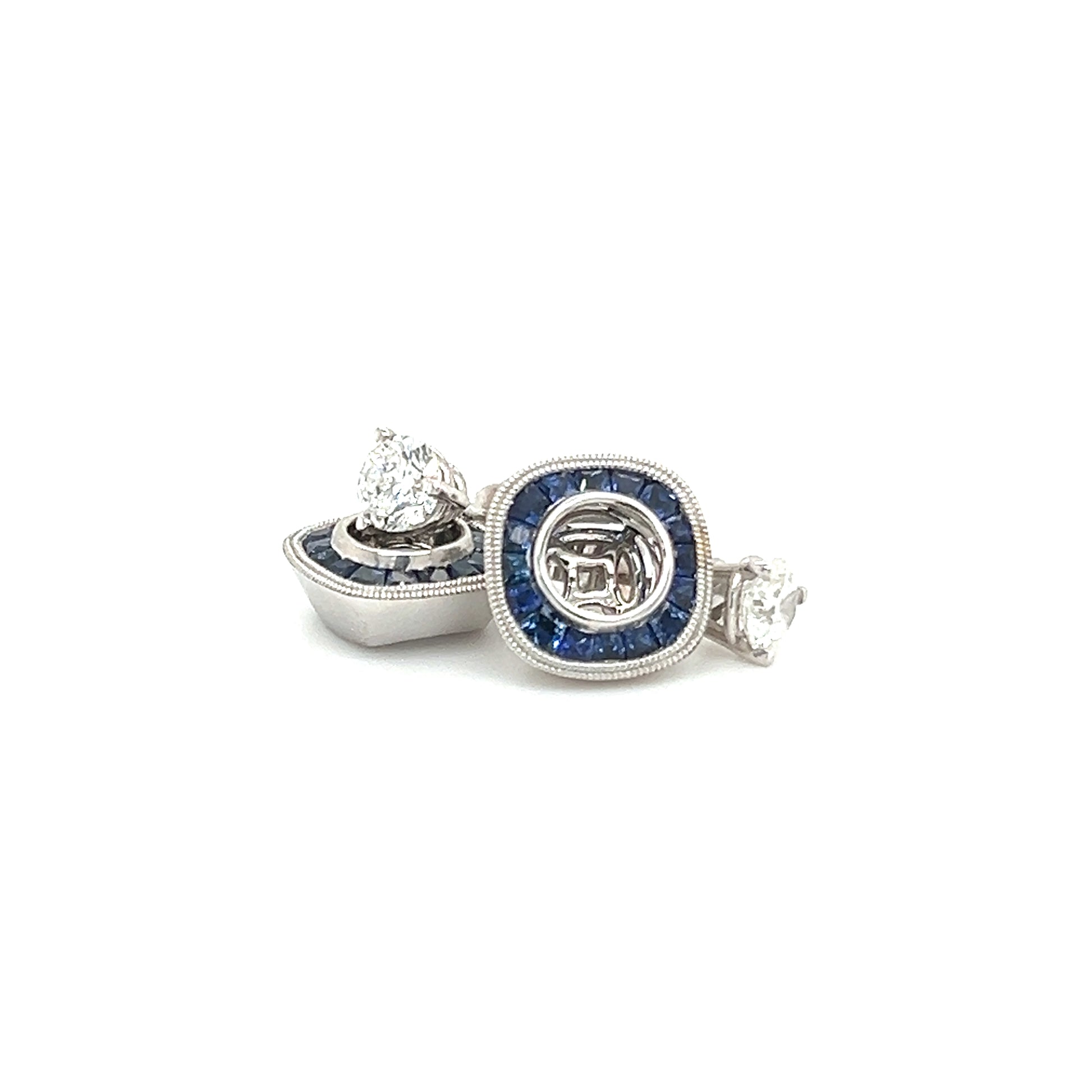 Diamond 0.72ctw Stud Earrings with Blue Sapphire Jackets in 14K White Gold Alternative View