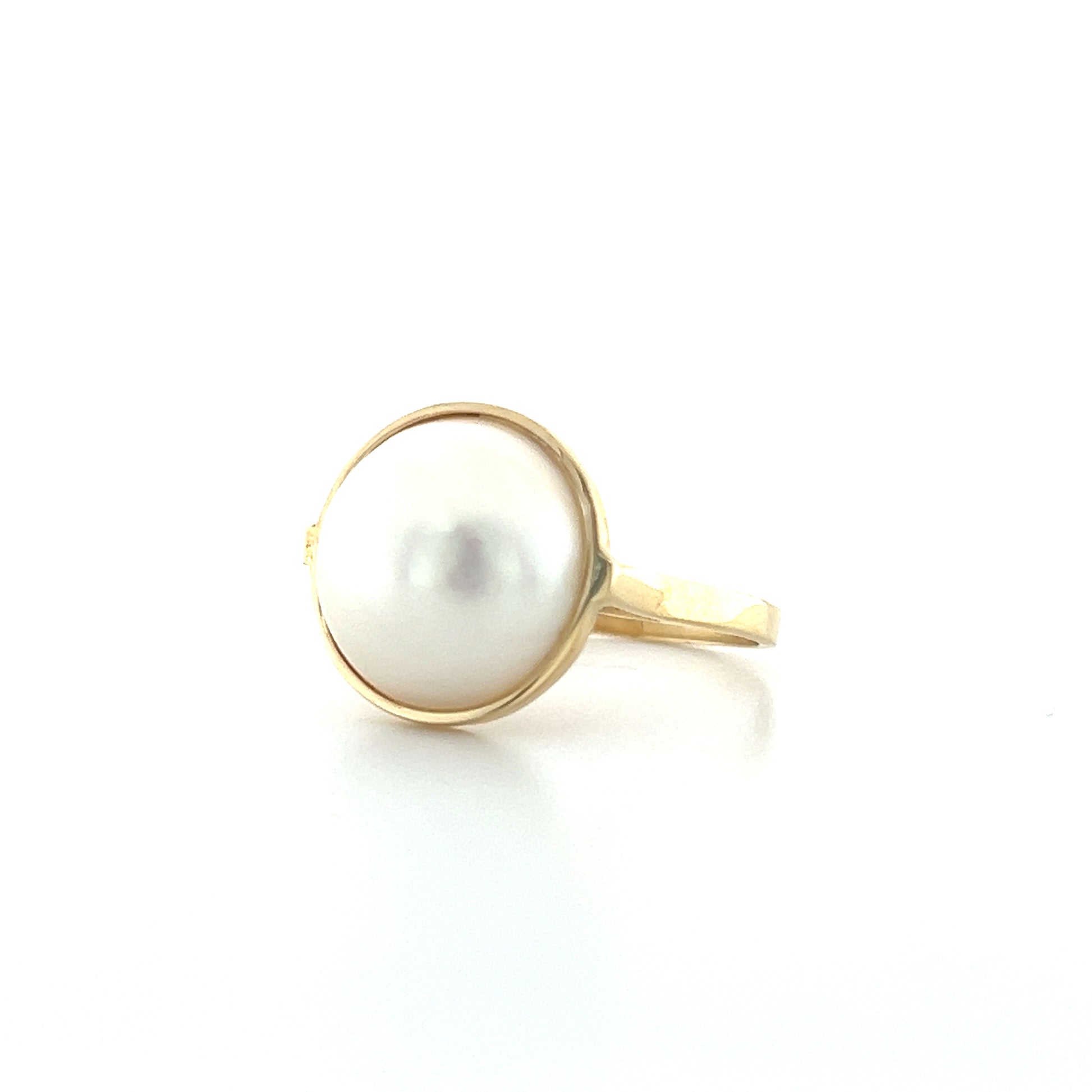 White Pearl Ring with 8mm Mabe Pearl in 14K Yellow Gold Right Side View