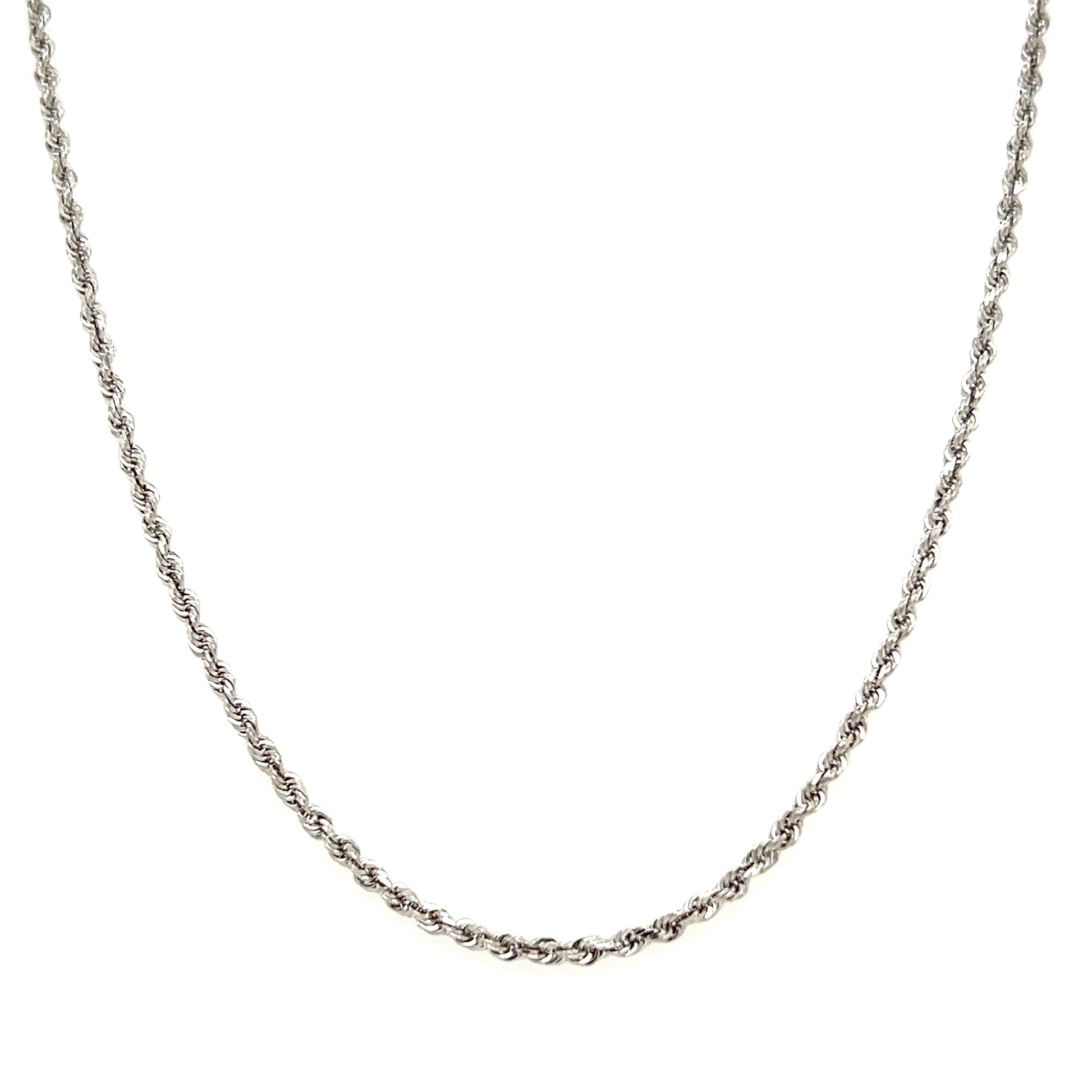 Diamond-cut Rope Chain 2mm with 16in of Length in 14K White Gold.  Front View