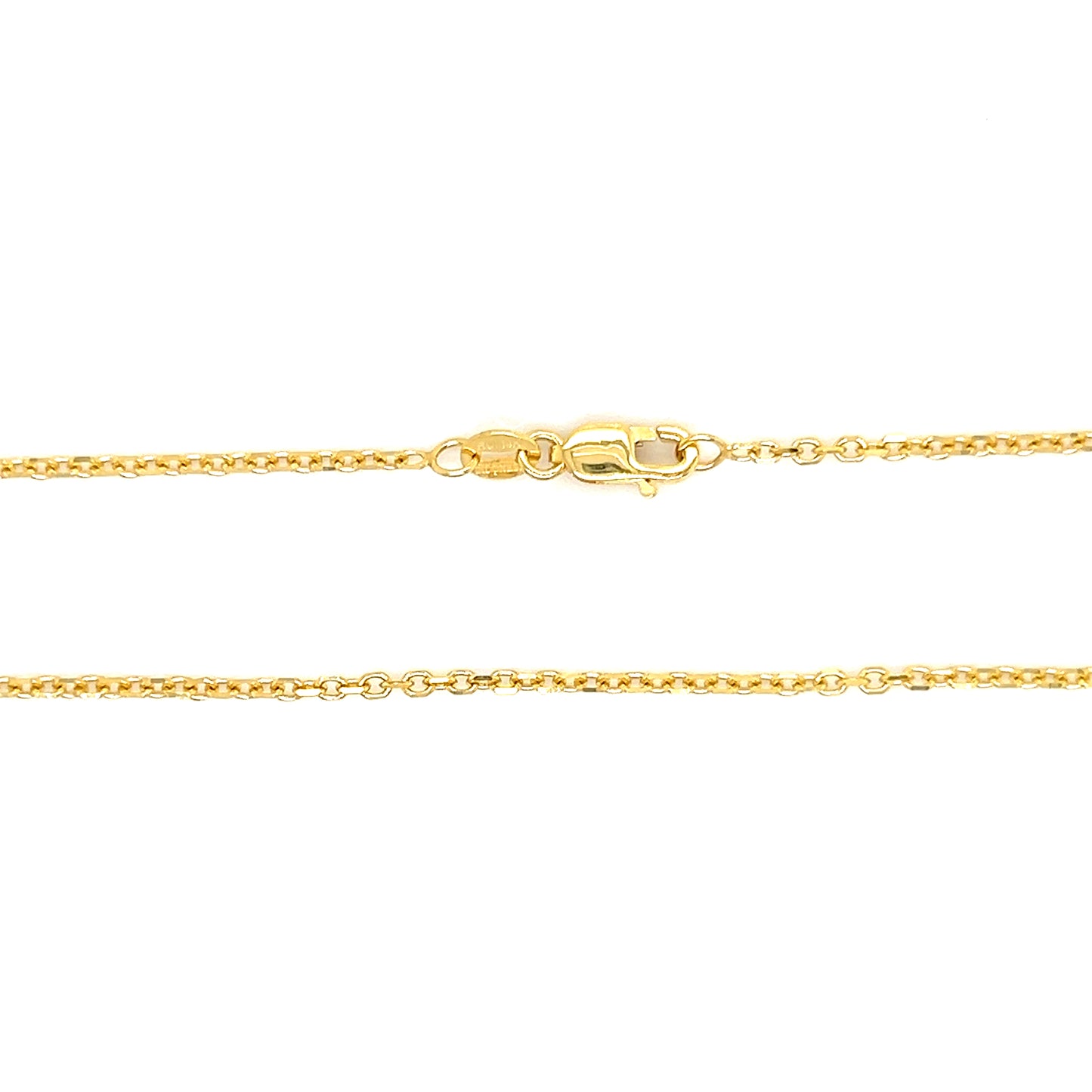 Diamond-cut Cable Chain 1.5mm with 18in of Length in 14K Yellow Gold. Chain and Clasp View