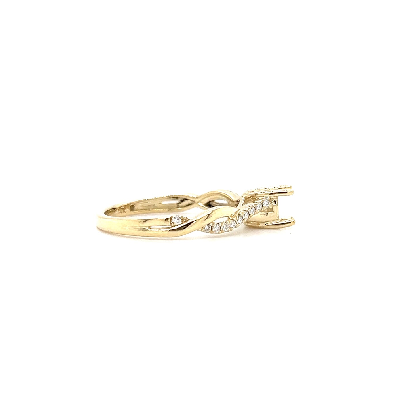 Criss Cross Ring Setting with 0.12ctw of Diamonds in 14K Yellow Gold Left Side View
