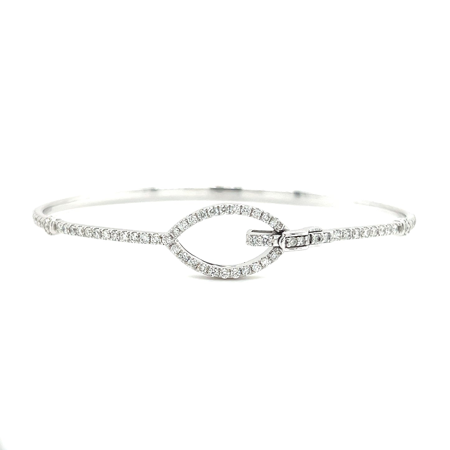 Diamond Buckle Bangle Bracelet with 0.88CTW of Diamonds in 14K White Gold Front View