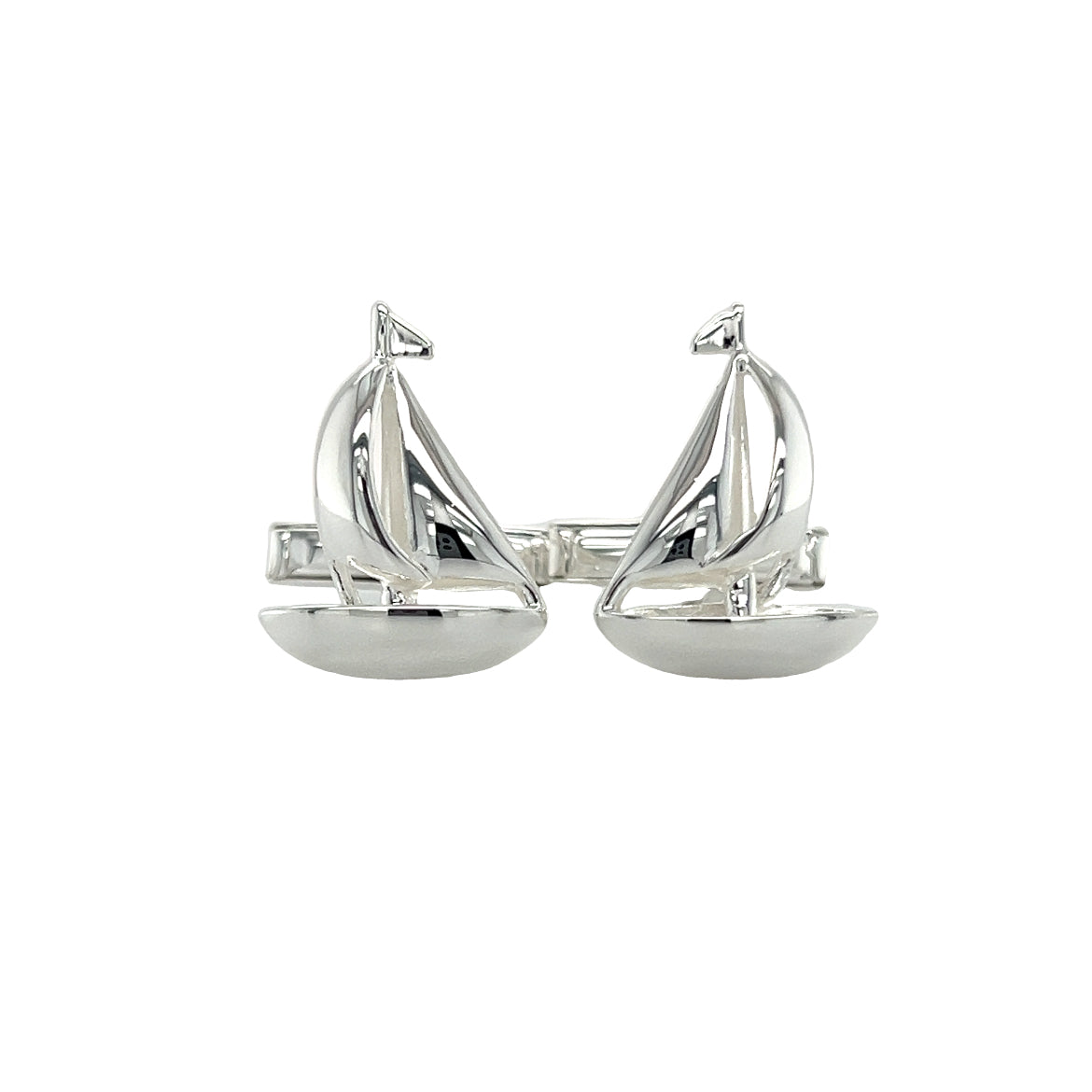 Sail Boat Cufflinks with 3D Details in Sterling Silver Front View