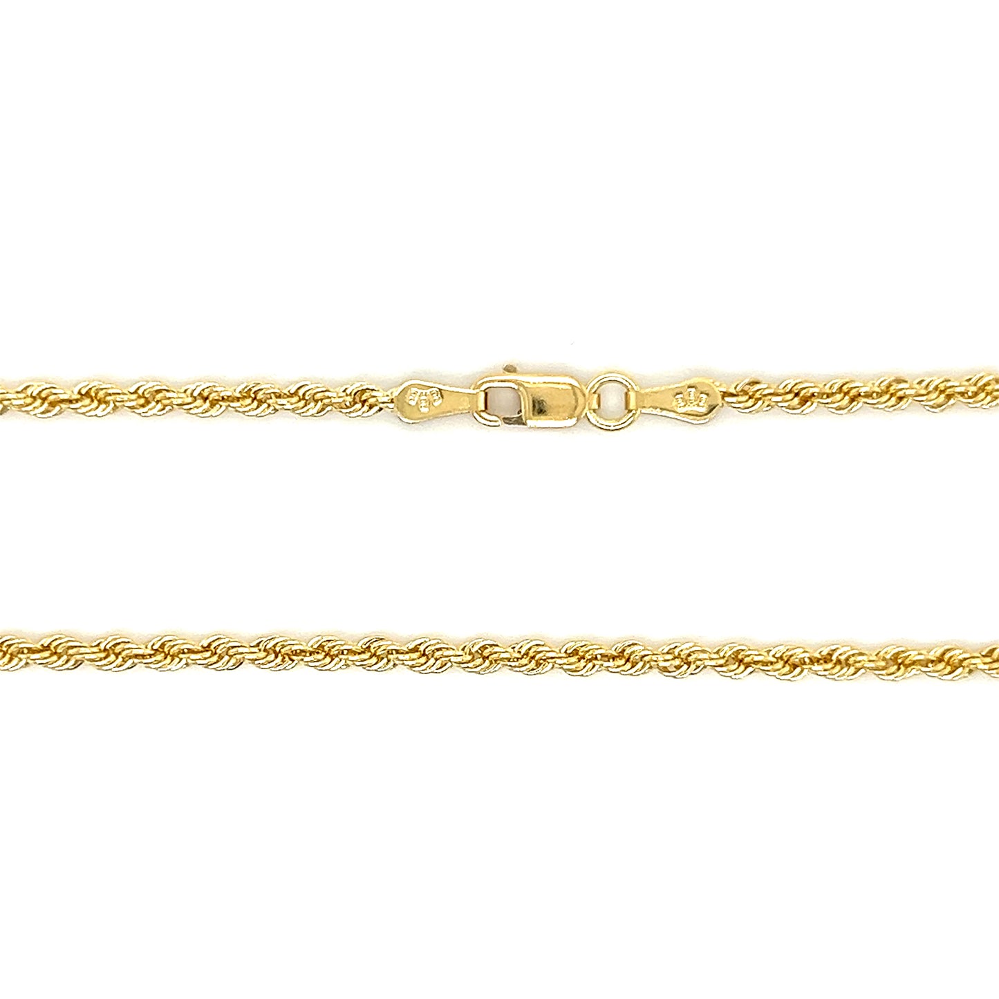 Rope Chain 2.25mm in 14K Yellow Gold. Clasp and Chain View