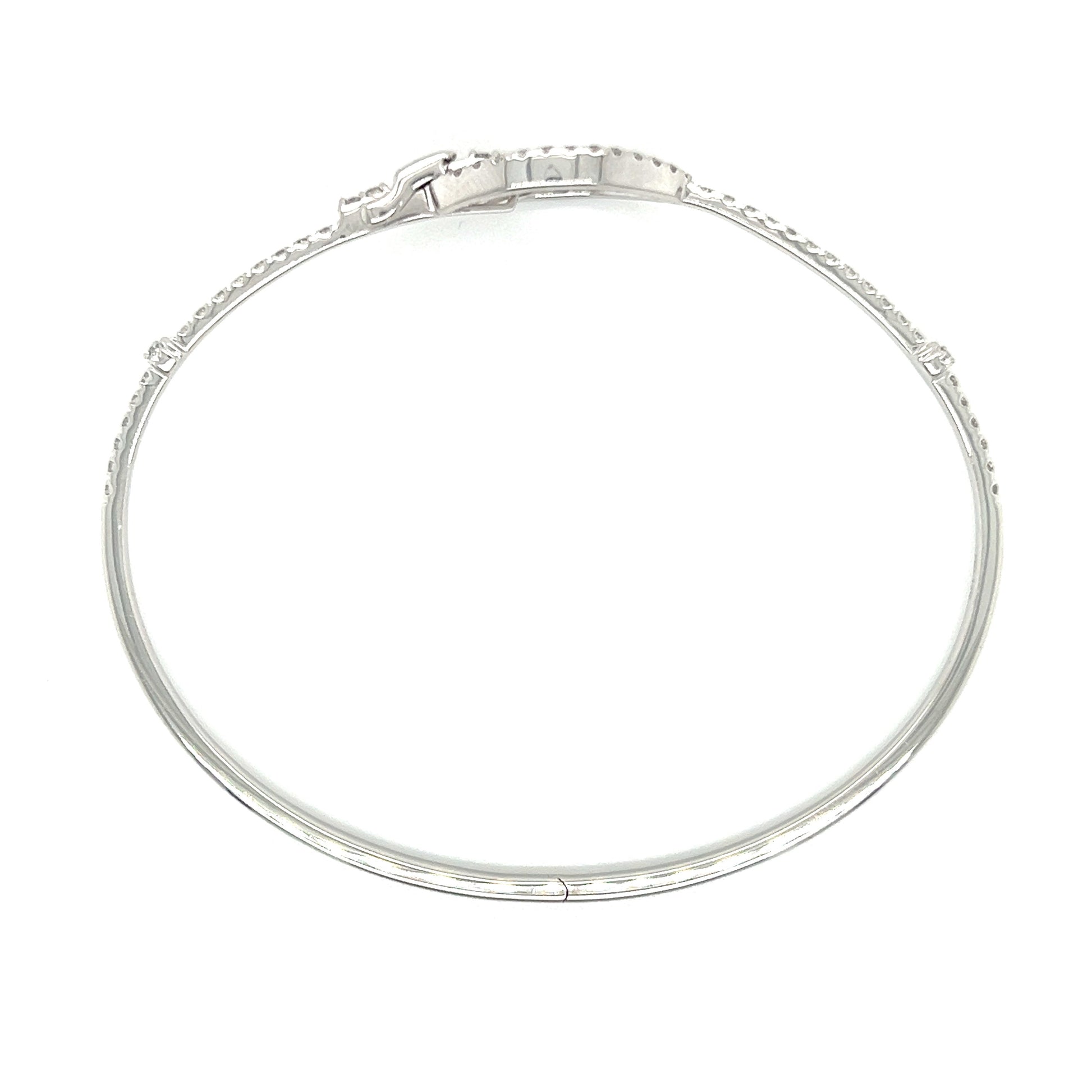 Diamond Buckle Bangle Bracelet with 0.88CTW of Diamonds in 14K White Gold Top View with Closed Clasp