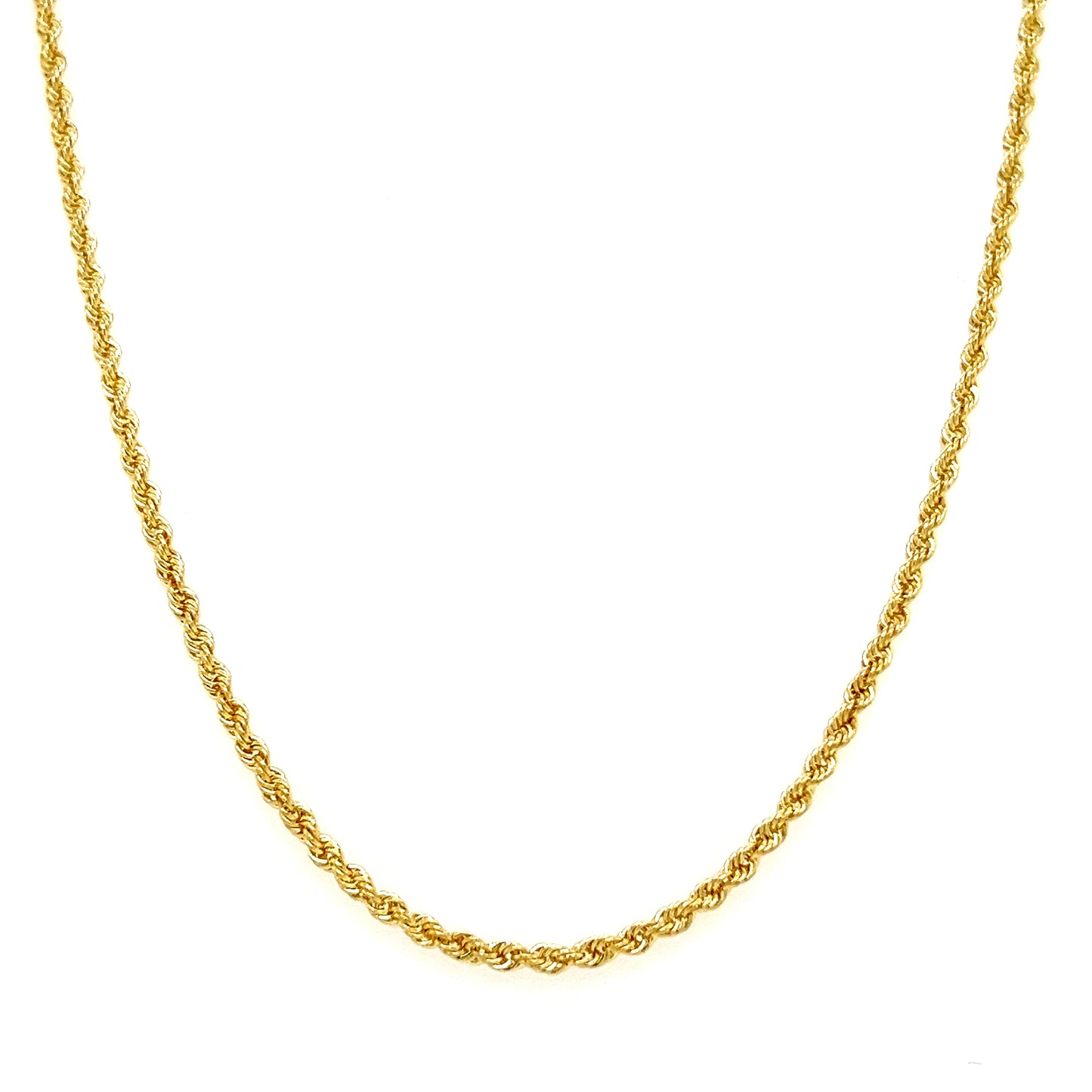 Rope Chain 2.25mm in 14K Yellow Gold. Chain Front View