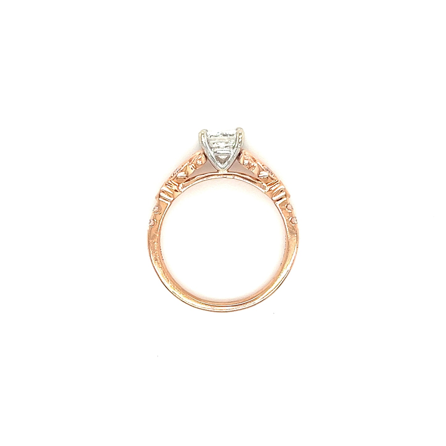 Floral 0.92ct Diamond Ring with 0.26ctw of Side Diamonds in 14K White and Rose Gold Top View