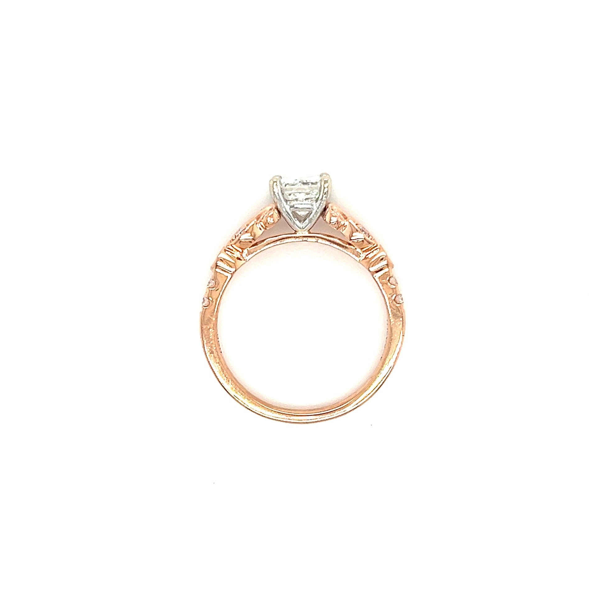 Floral 0.92ct Diamond Ring with 0.26ctw of Side Diamonds in 14K White and Rose Gold Top View