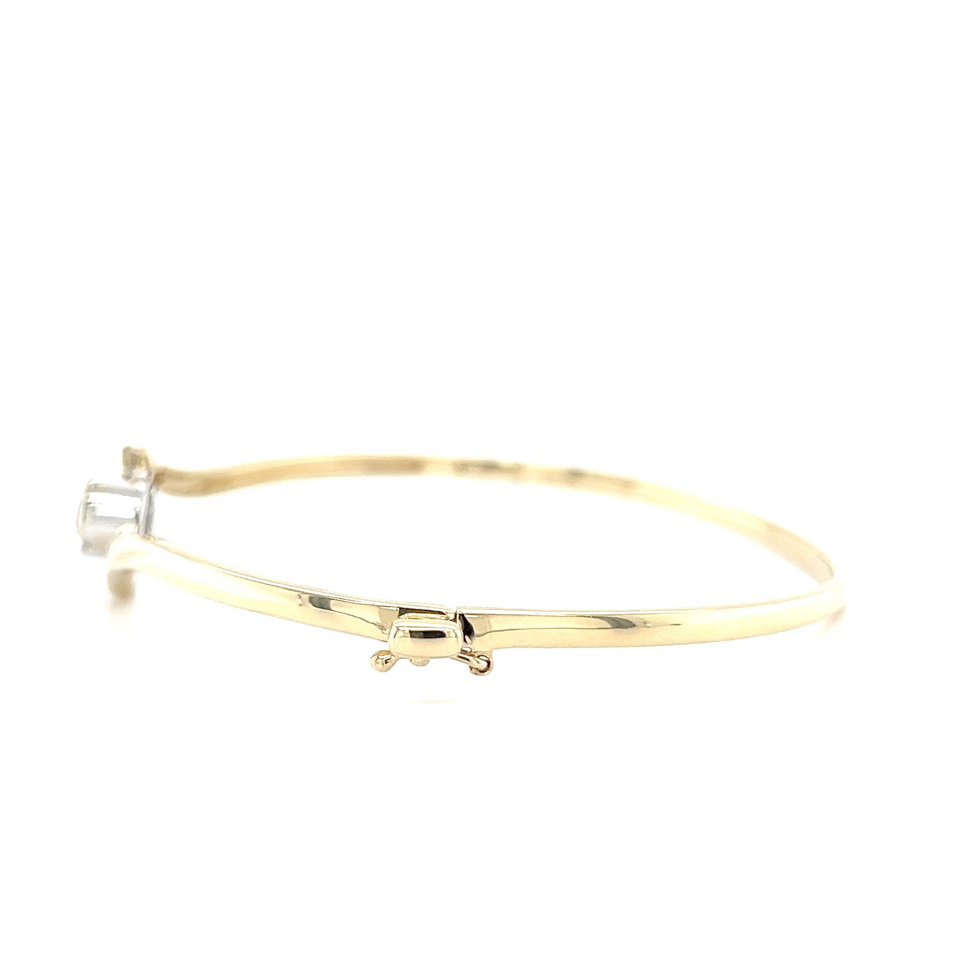 Solid Bypass Bangle Bracelet with 0.5ct of Diamonds in 14K Yellow and White Gold Clasp View