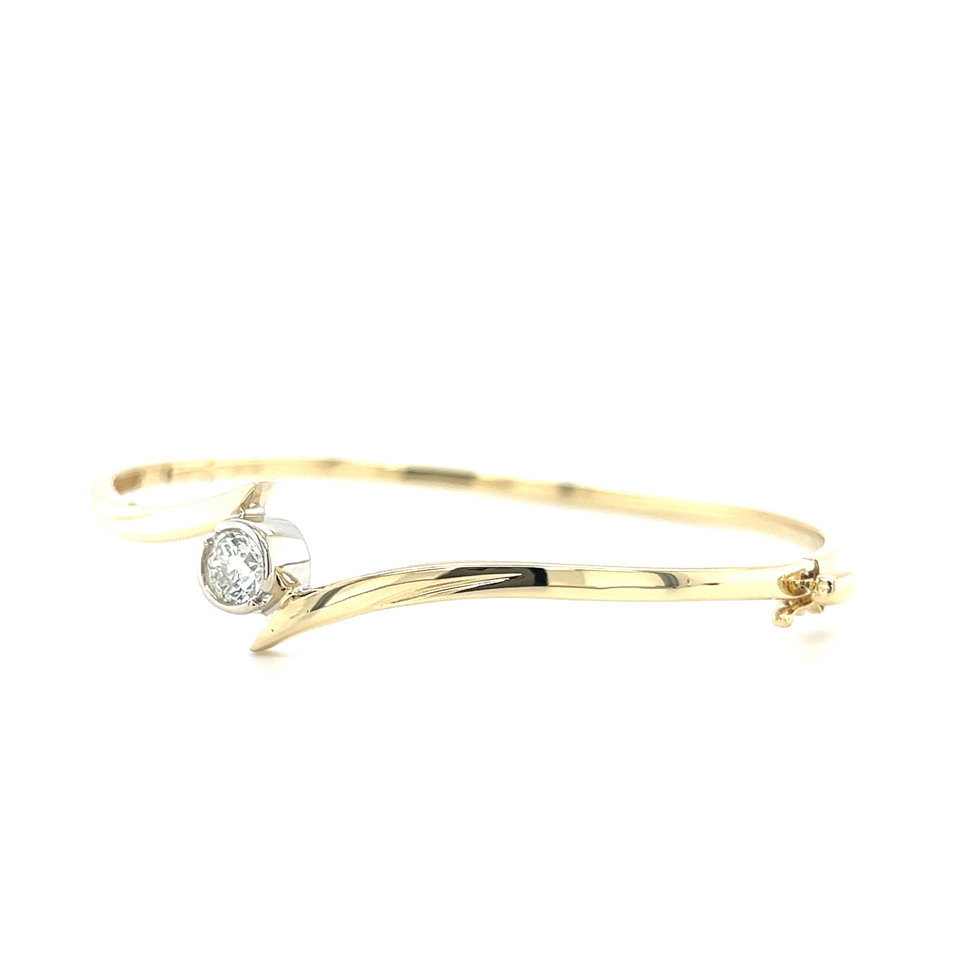 Solid Bypass Bangle Bracelet with 0.5ct of Diamonds in 14K Yellow and White Gold Right Side View