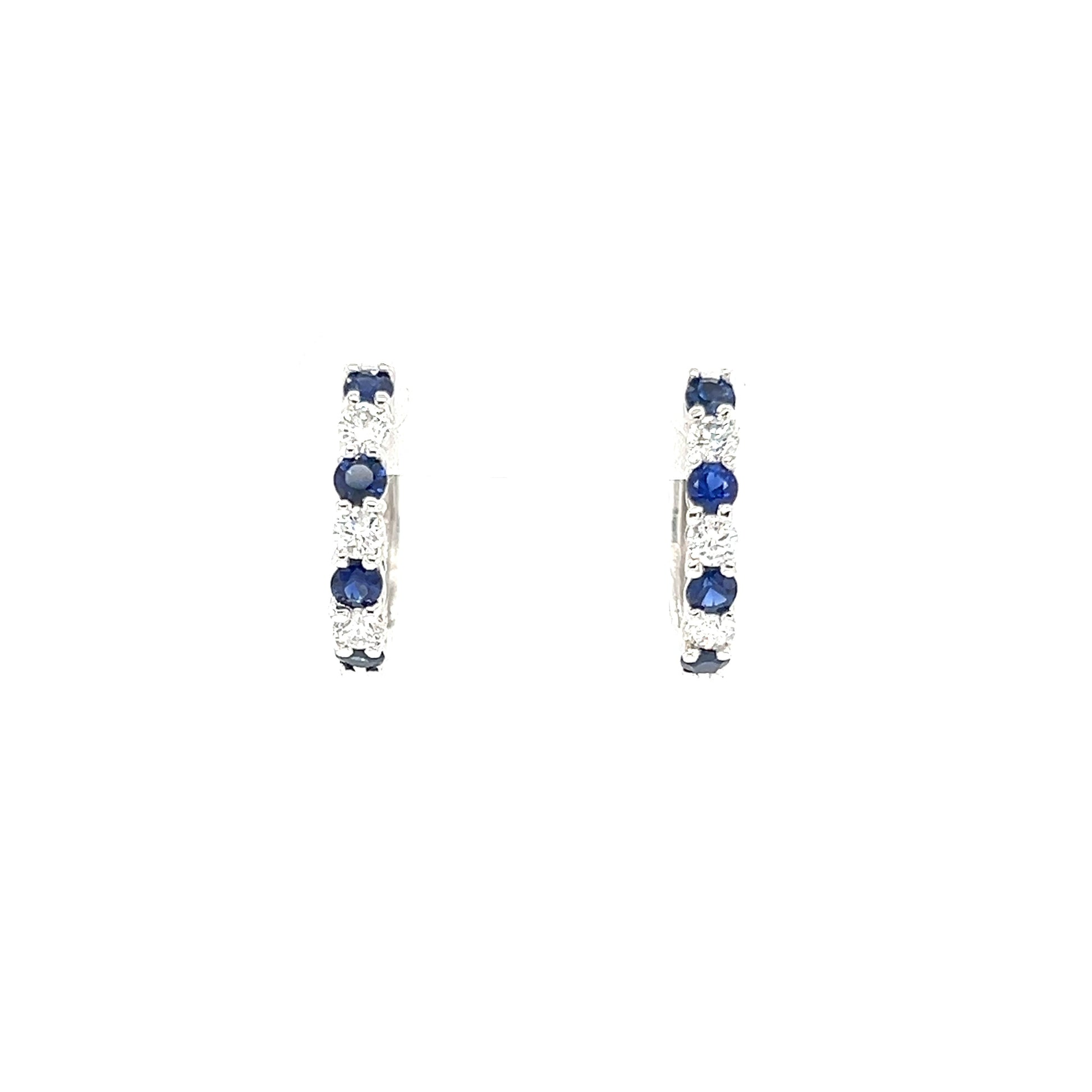 Sapphire Hoop Earrings with 0.33ctw of Diamonds in 14K White Gold Front View