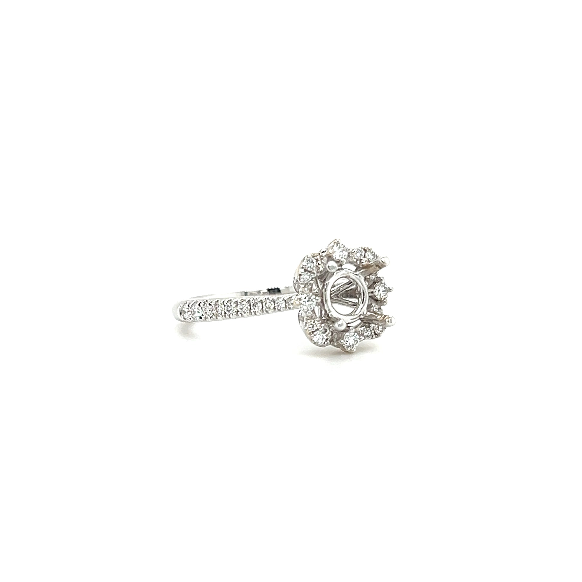 Floral Halo Ring Setting with 0.35ctw of Diamonds in 18K White Gold Left Side View