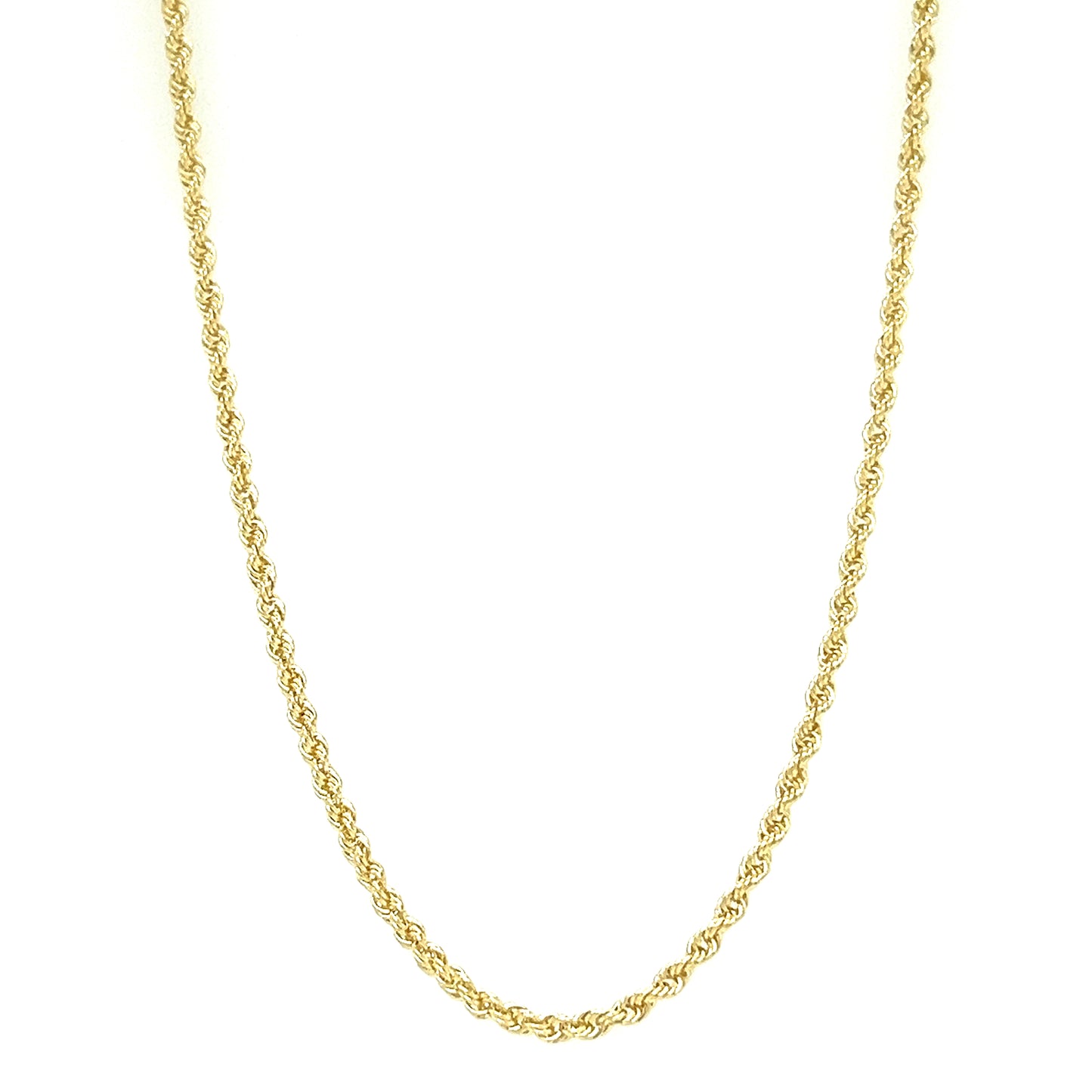 Rope Chain 2mm with 22 Inches of Length in 10K Yellow Gold Front View