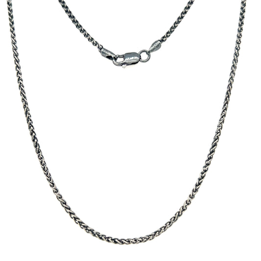 Rope Chain 2mm with Ruthenium-plated Finish in Sterling Silver Full Chain Front View
