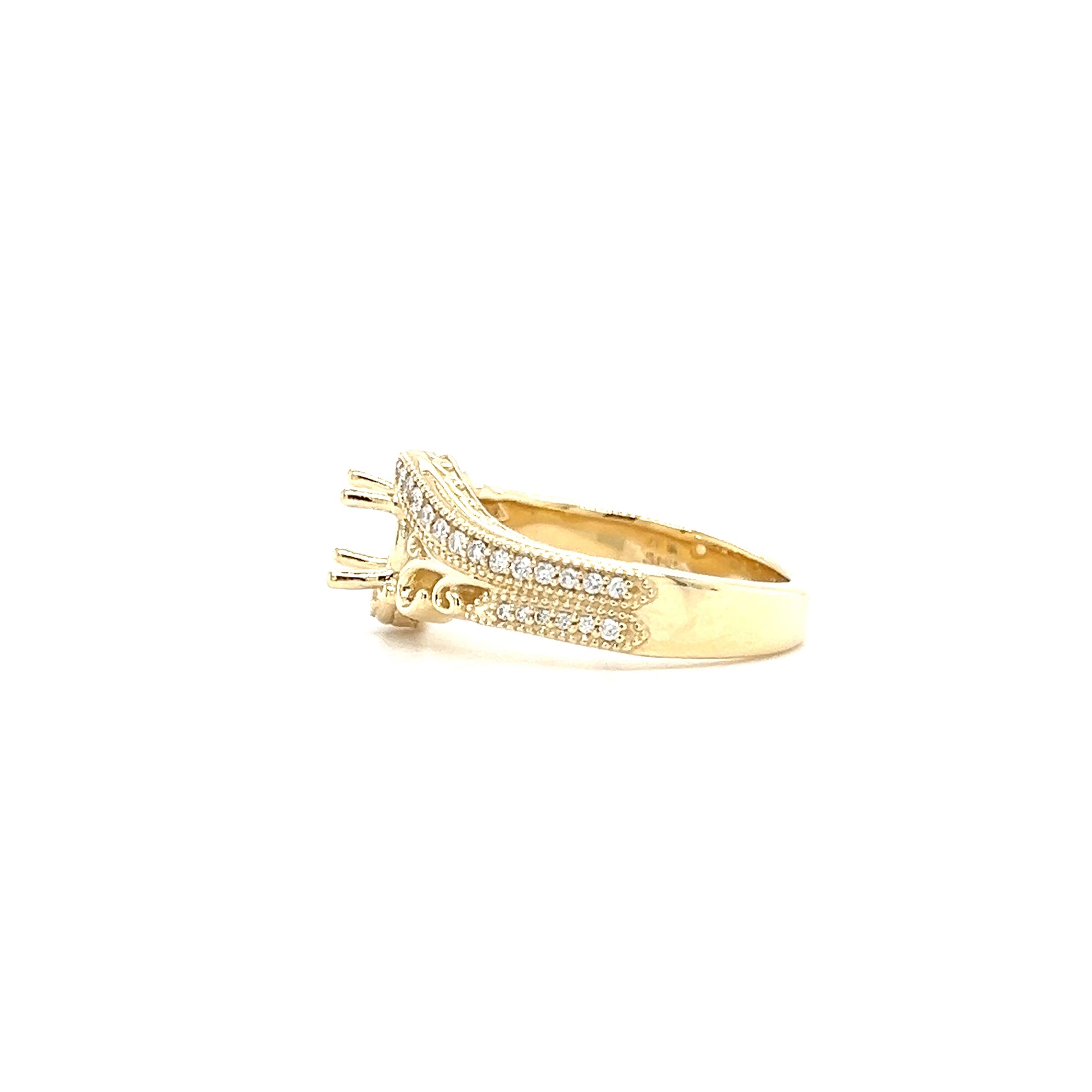 Bypass Ring Setting with 0.2ctw of Diamonds in 14K Yellow Gold Right Profile View