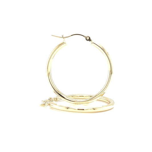 Round Hoop 25mm Earrings with 2mm Width in 14K Yellow Gold