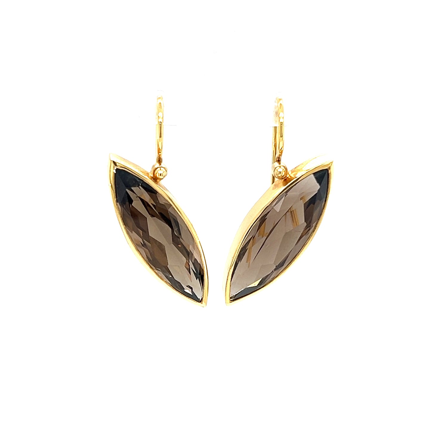 Marquise Smoky Quartz Dangle Earrings with French Wires in 18K Yellow Gold Front View