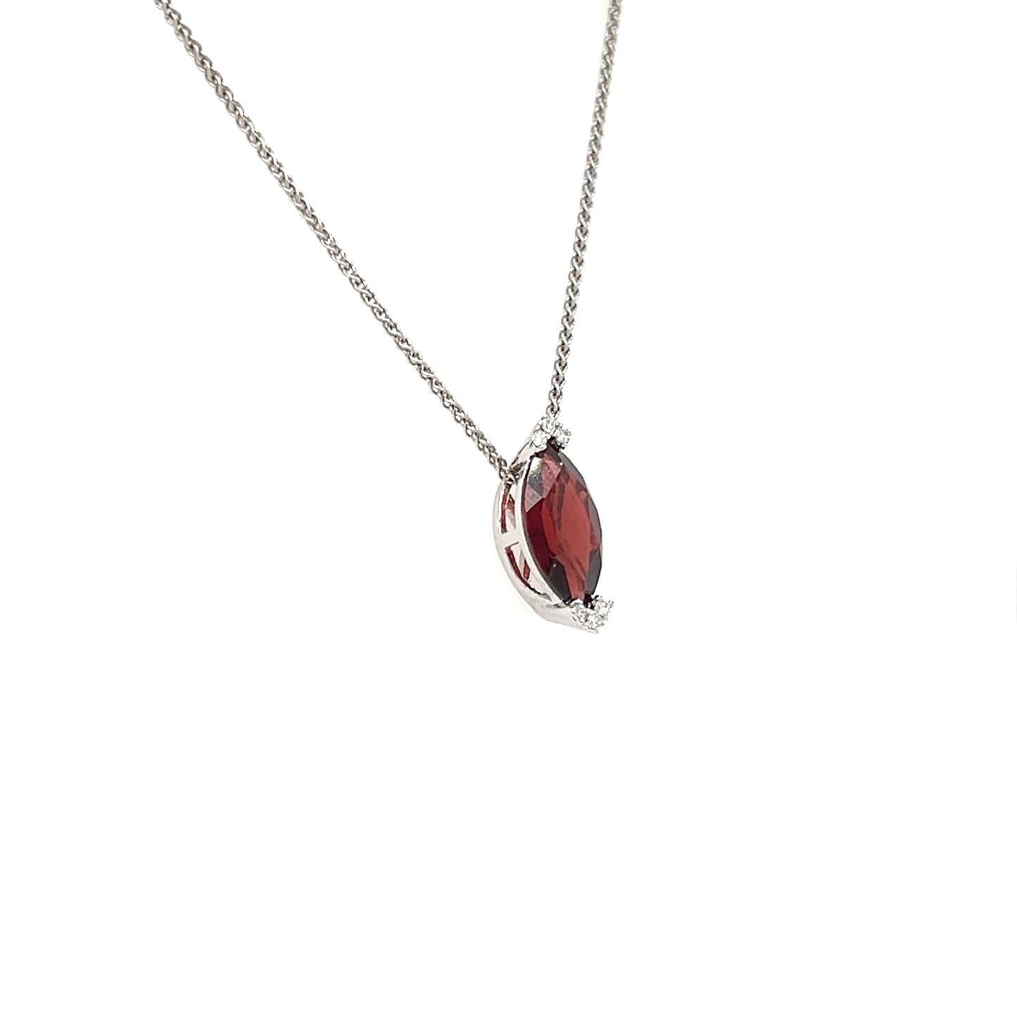 Marquise Garnet Chain Slide with Six Diamonds in 14K White Gold Left Side View