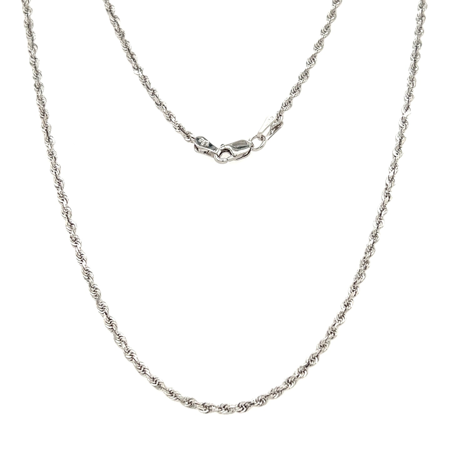 Diamond-cut Rope Chain 2mm with 16in of Length in 14K White Gold. Front View