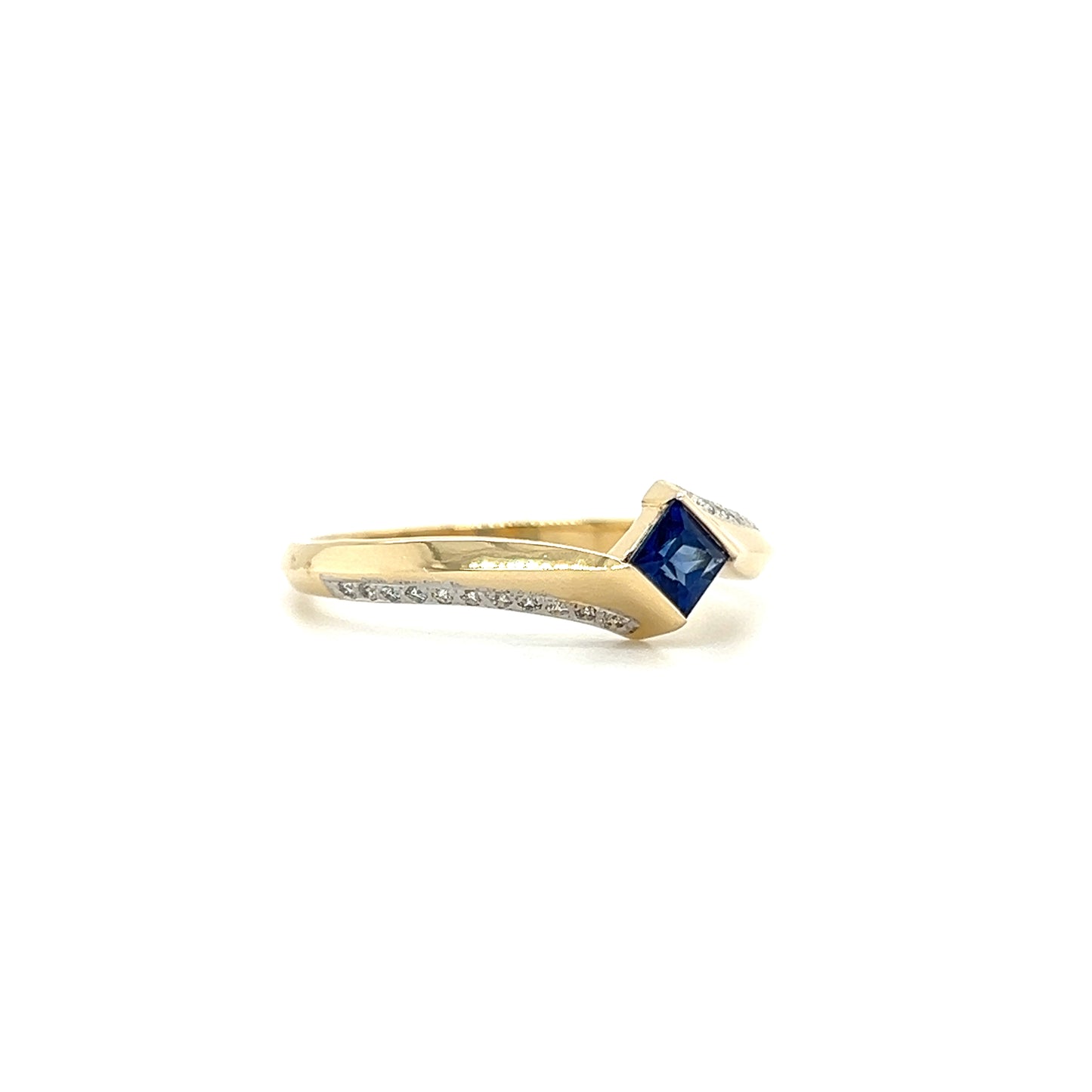 Bypass Sapphire Ring with Diamond Accents in 14K Yellow Gold Left Side View