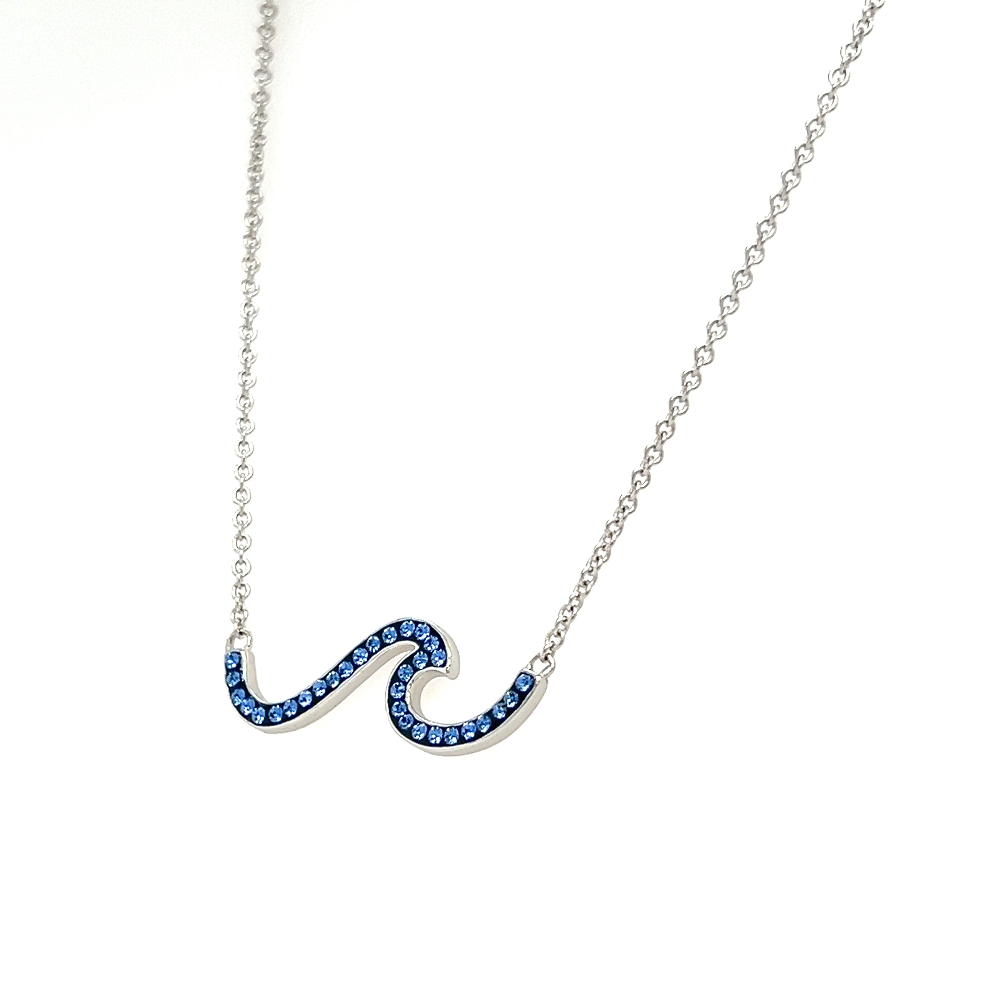 Blue Wave Necklace with Blue Crystals in Sterling Silver Right Side View