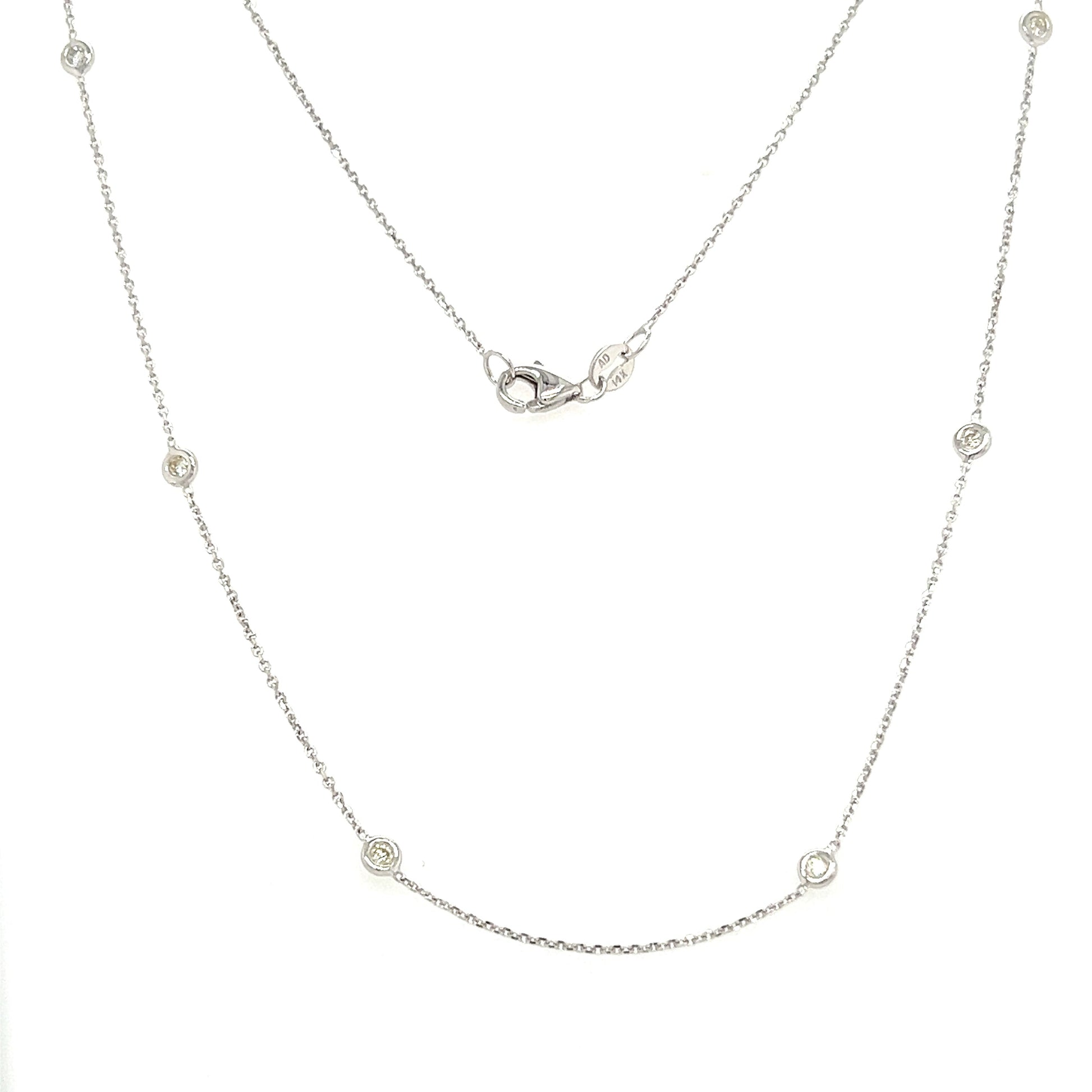 Diamond Station Necklace with 0.25ctw of Diamonds in 14K White Gold. Full Necklace View