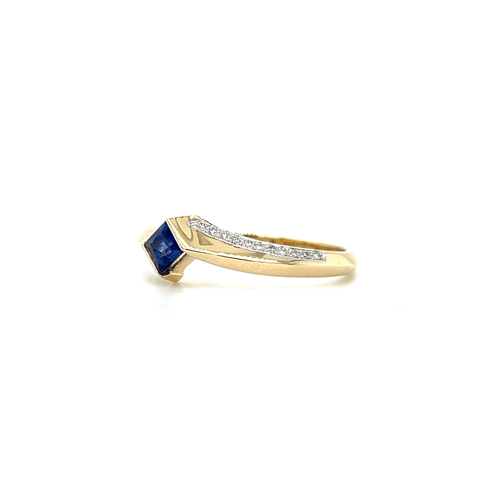 Bypass Sapphire Ring with Diamond Accents in 14K Yellow Gold Right Side View