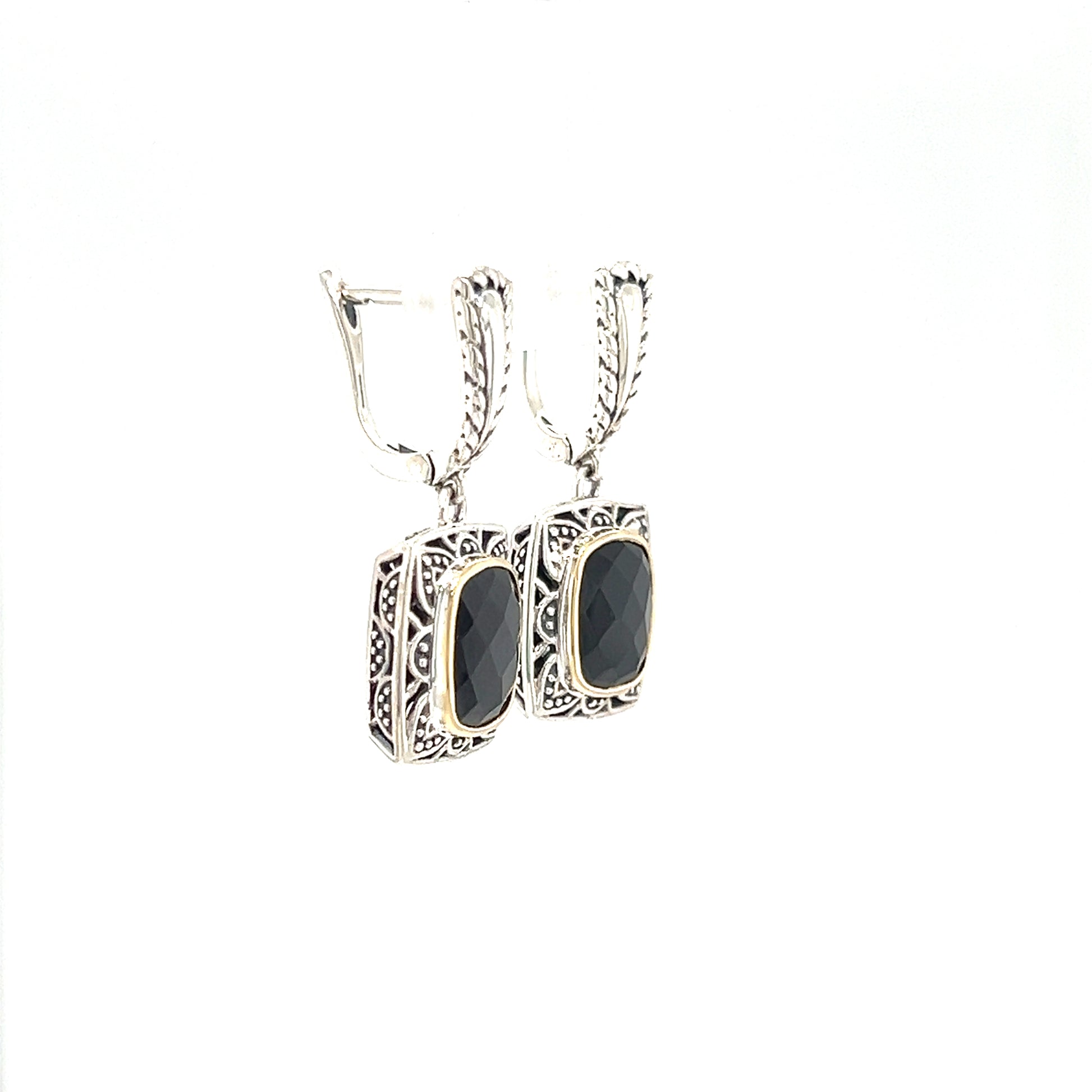 Onyx Dangle Earrings with 14K Yellow Gold Accents in Sterling Silver Right Side