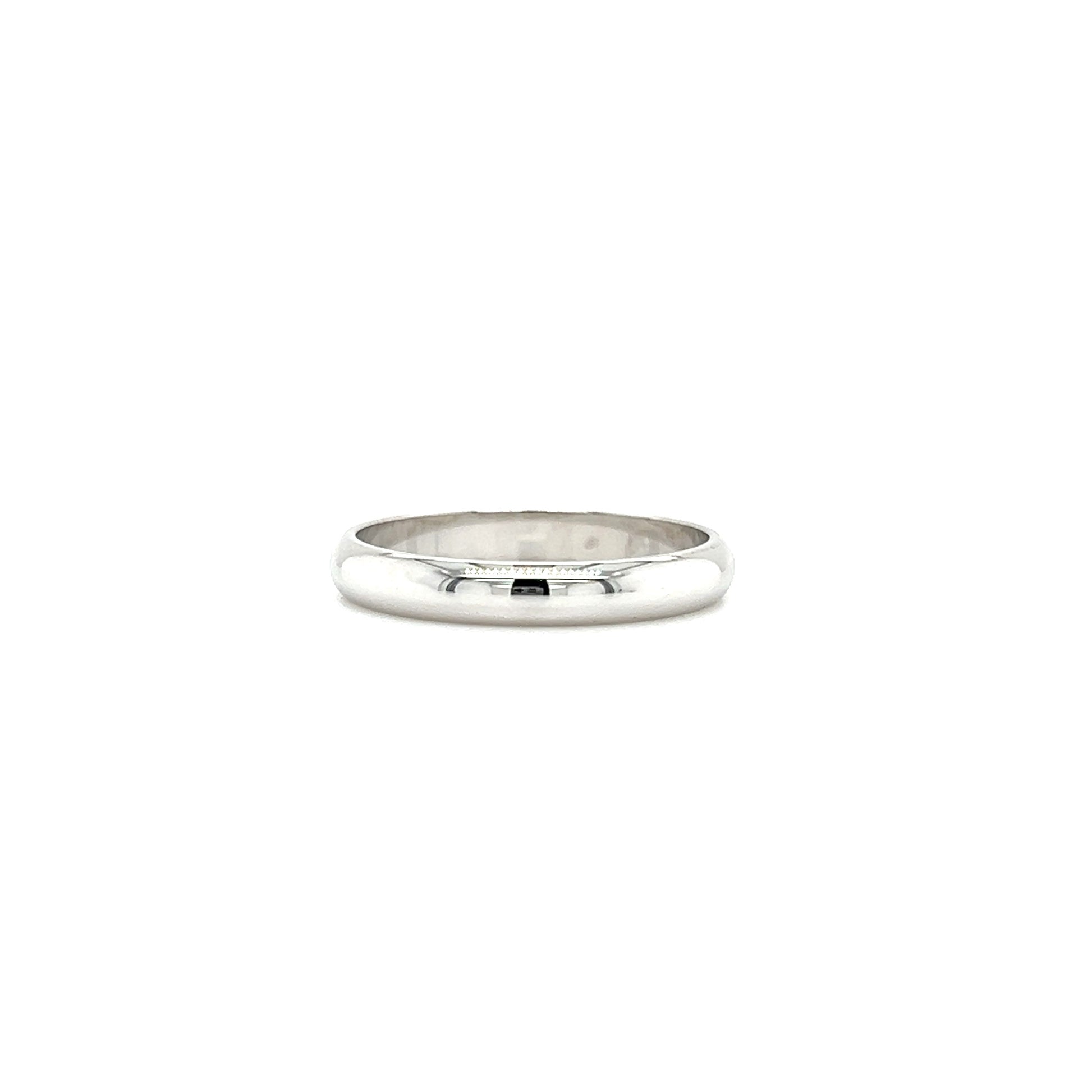 Half Round 3mm Ring with Standart Fit in 14K White Gold. Front View