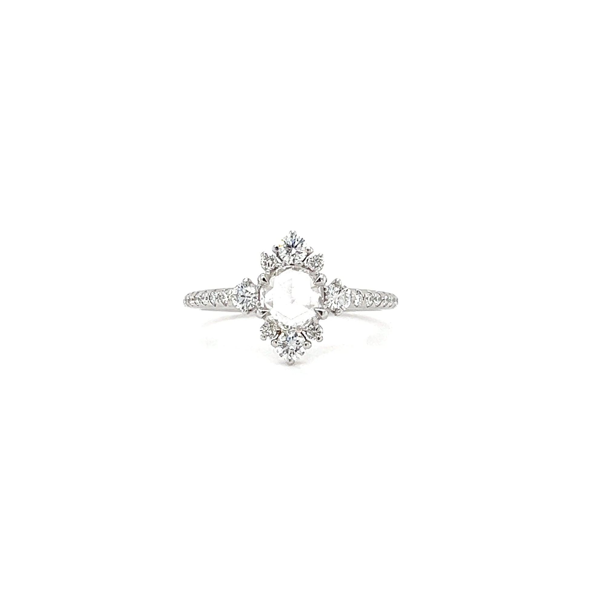 Rose Cut Diamond Ring with 0.83ctw of Diamonds in 18K White Gold. Front View