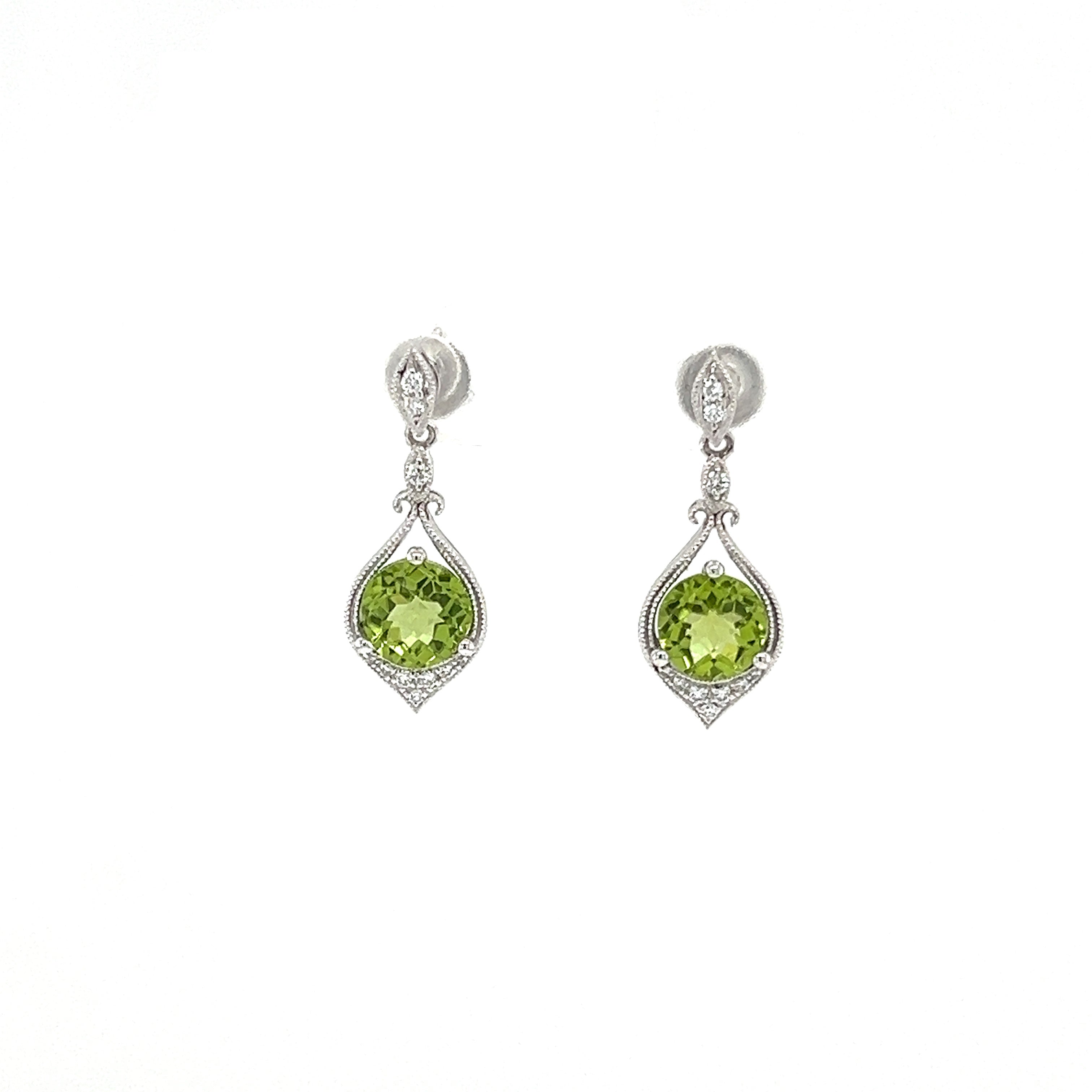 0.2 ct Brilliant Round Cut Drop Dangle top Designer Genuine Flawless Natural Peridot 14K 18K White Gold Earrings Lever Back