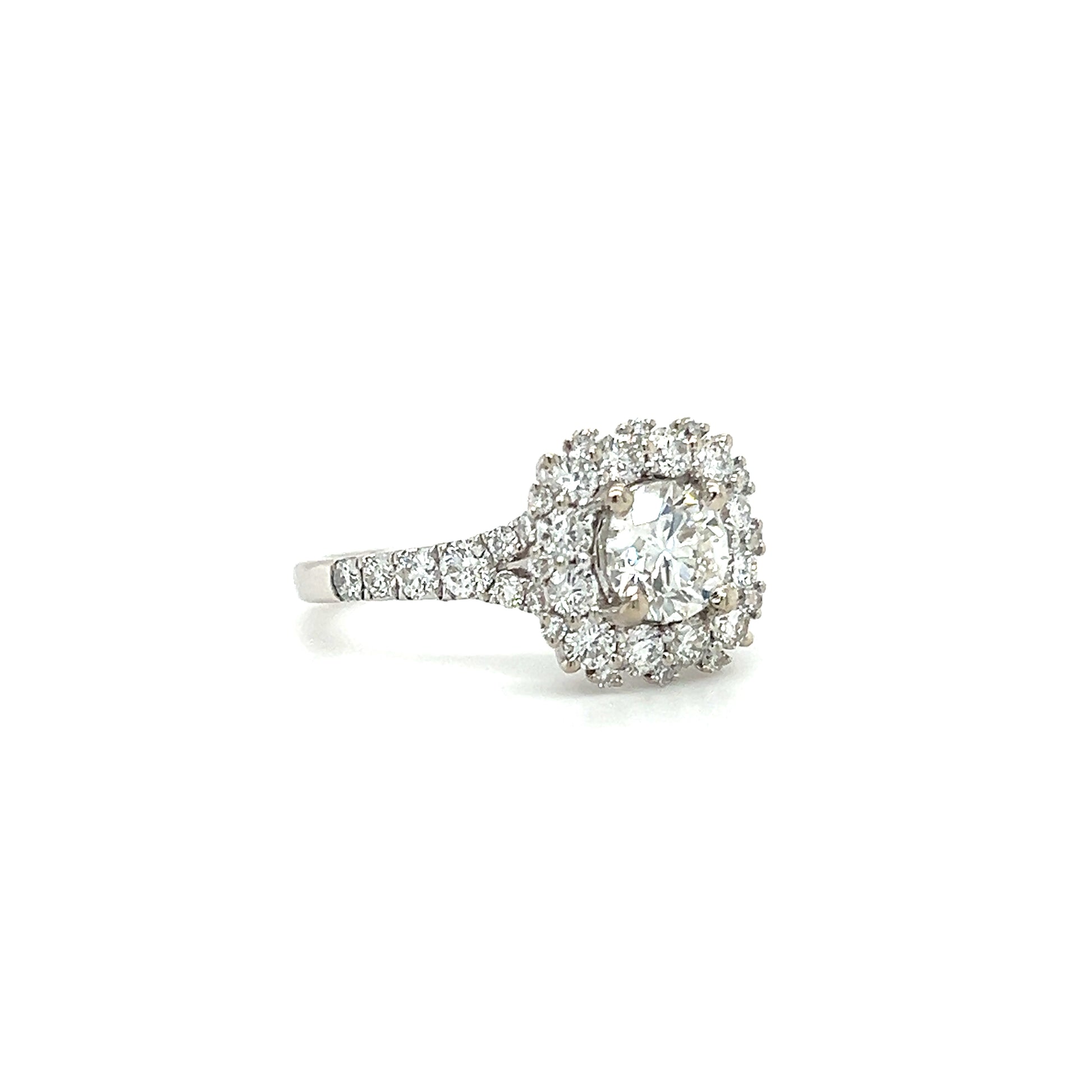 Diamond Halo Ring with 1.66ctw of Diamonds in 14K White Gold Left Side View