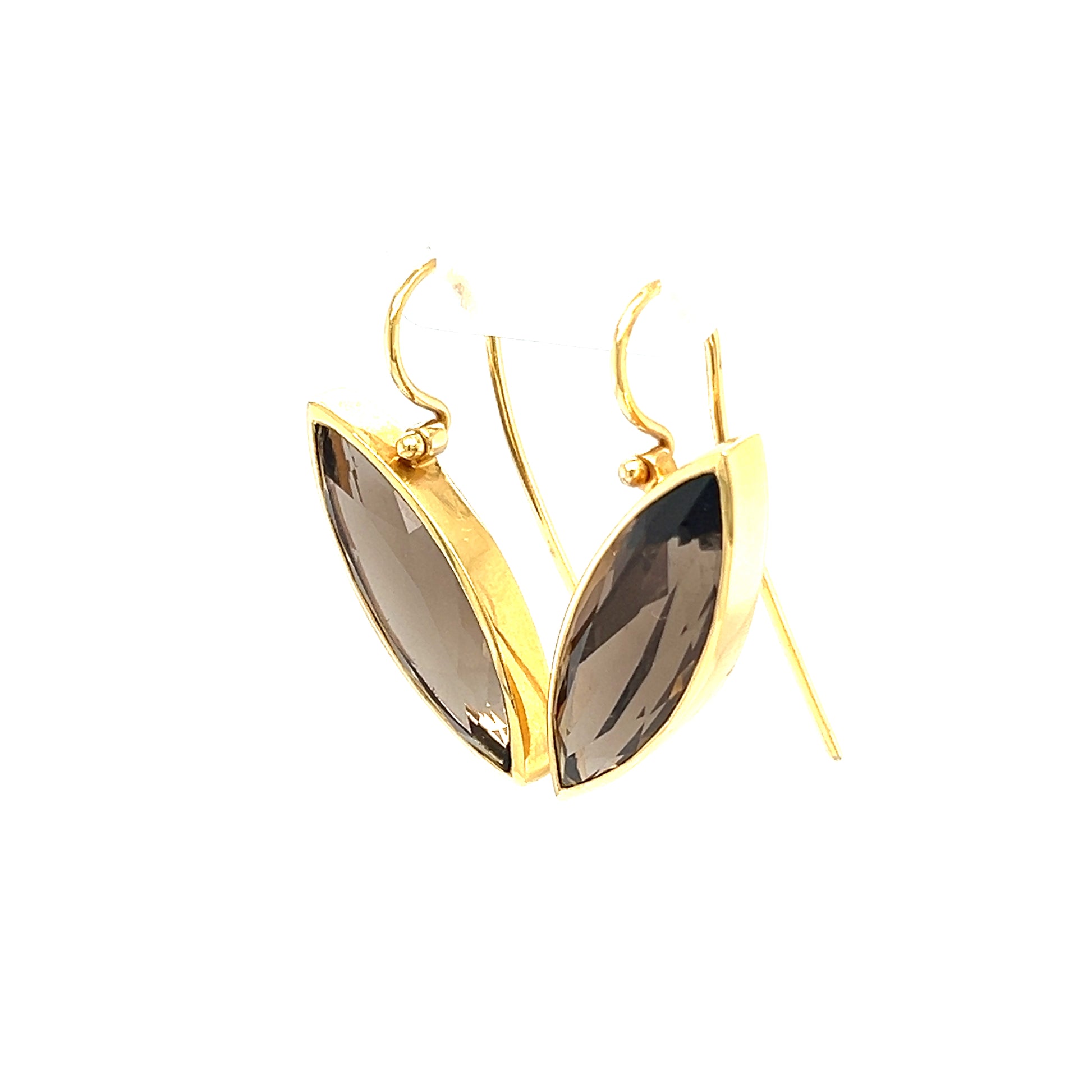 Marquise Smoky Quartz Dangle Earrings with French Wires in 18K Yellow Gold Right Side View