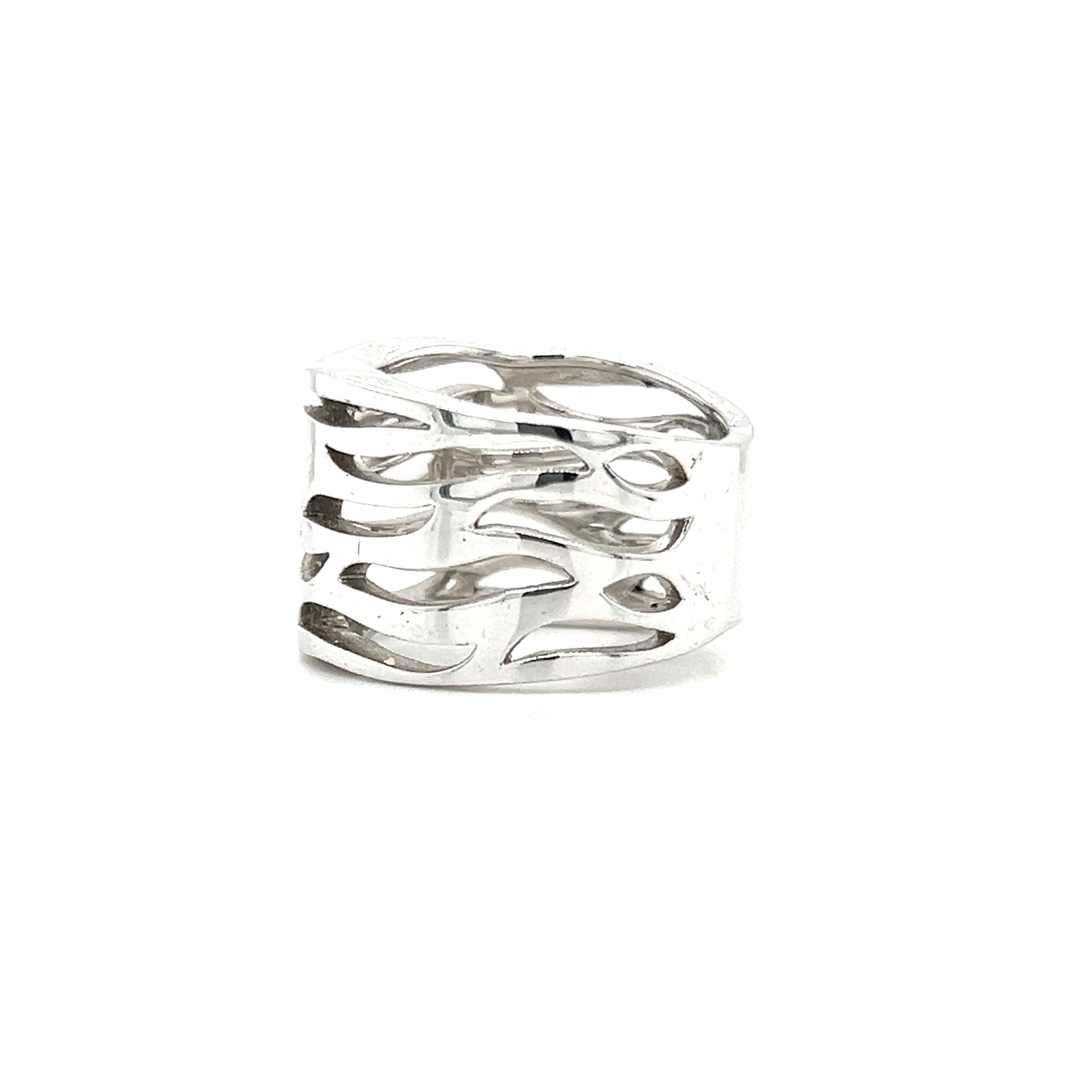 Fashion 14mm Ring with Wavy Open Work in Sterling Silver Right Side View