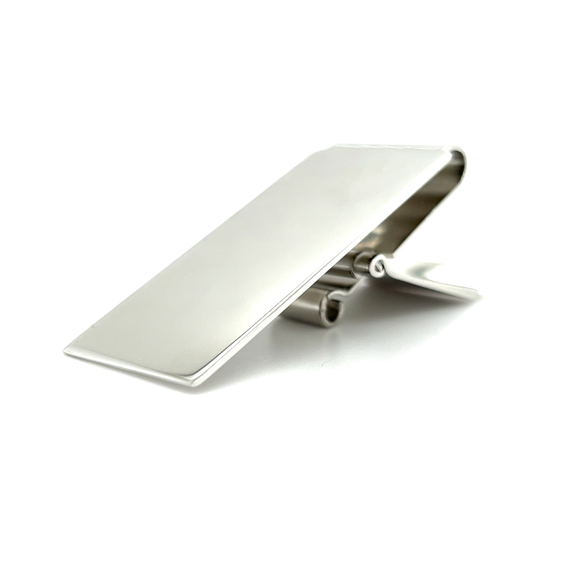 Hinged Money Clip with Rhodium Plating in Stainless Steel Left Profile