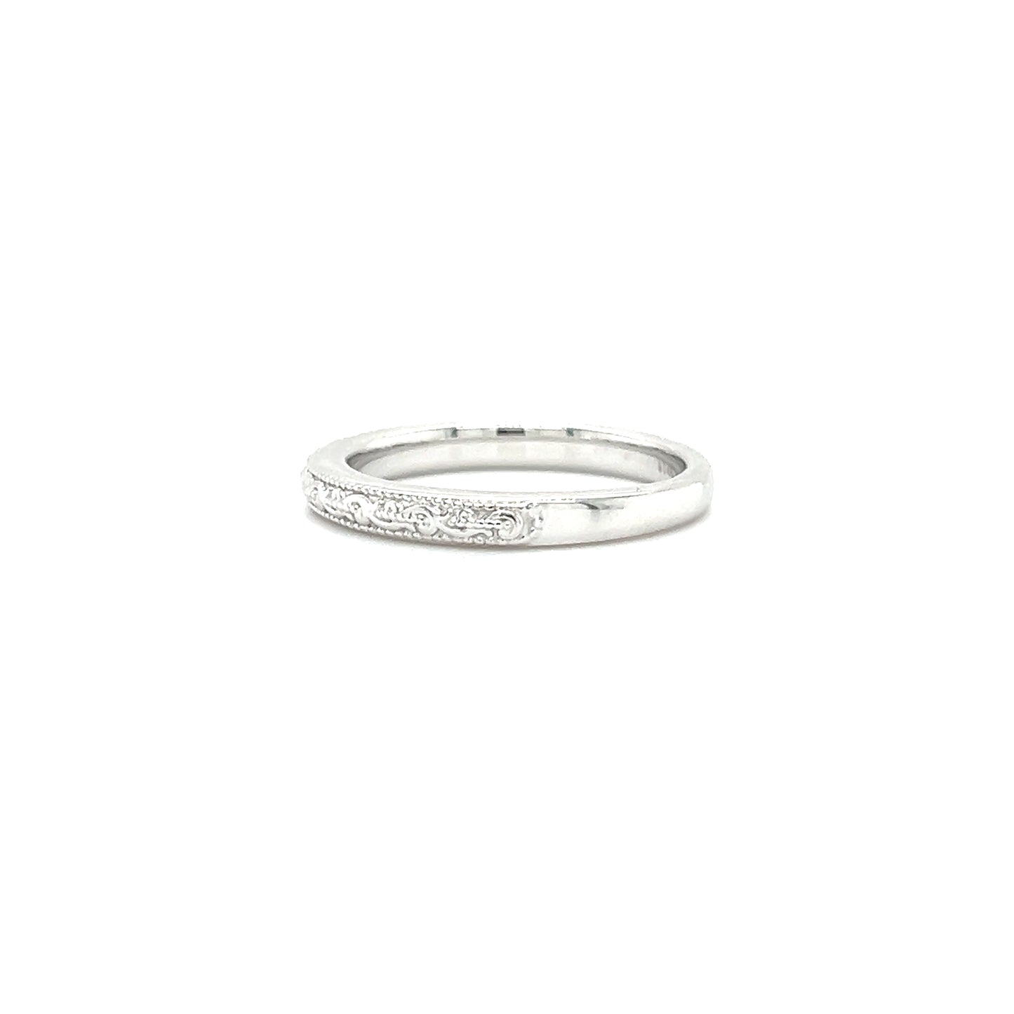 Engraved Ring with Milgrain Edge in 14K White Gold Right Side View